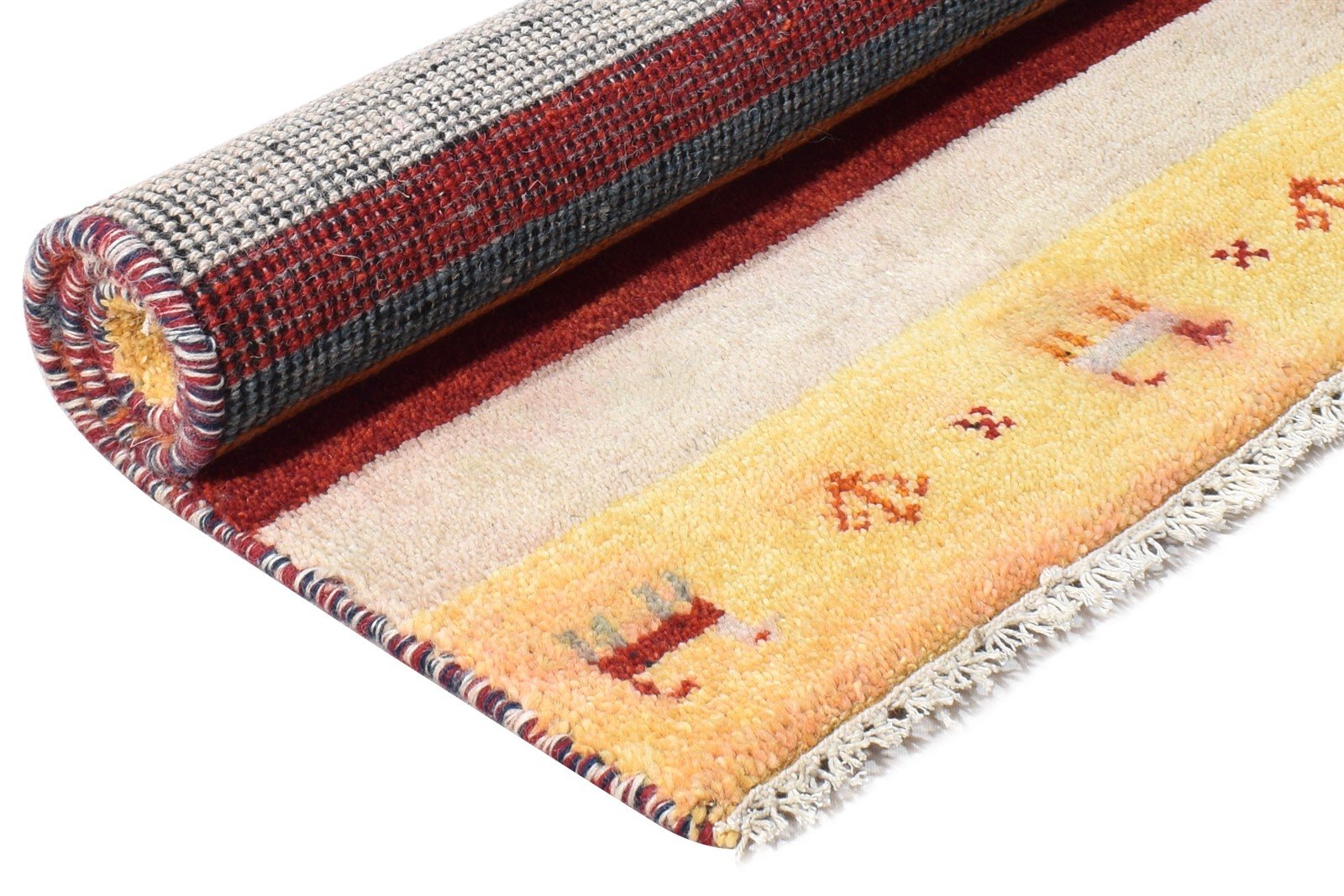 2' X 3' Rug Wool Cream Southwestern Hand Knotted Gabbeh Striped Small Carpet 7865063604373
