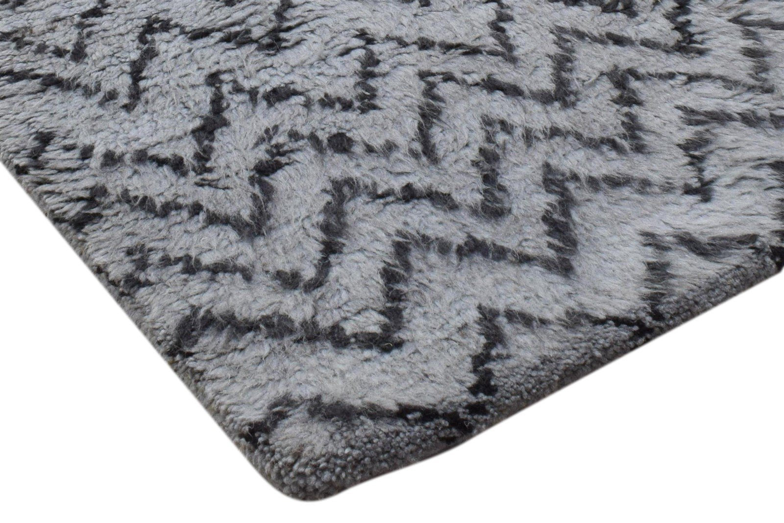 2' X 3' Rug Wool Grey Modern Hand Knotted French Chevron Small Carpet 7860703559829