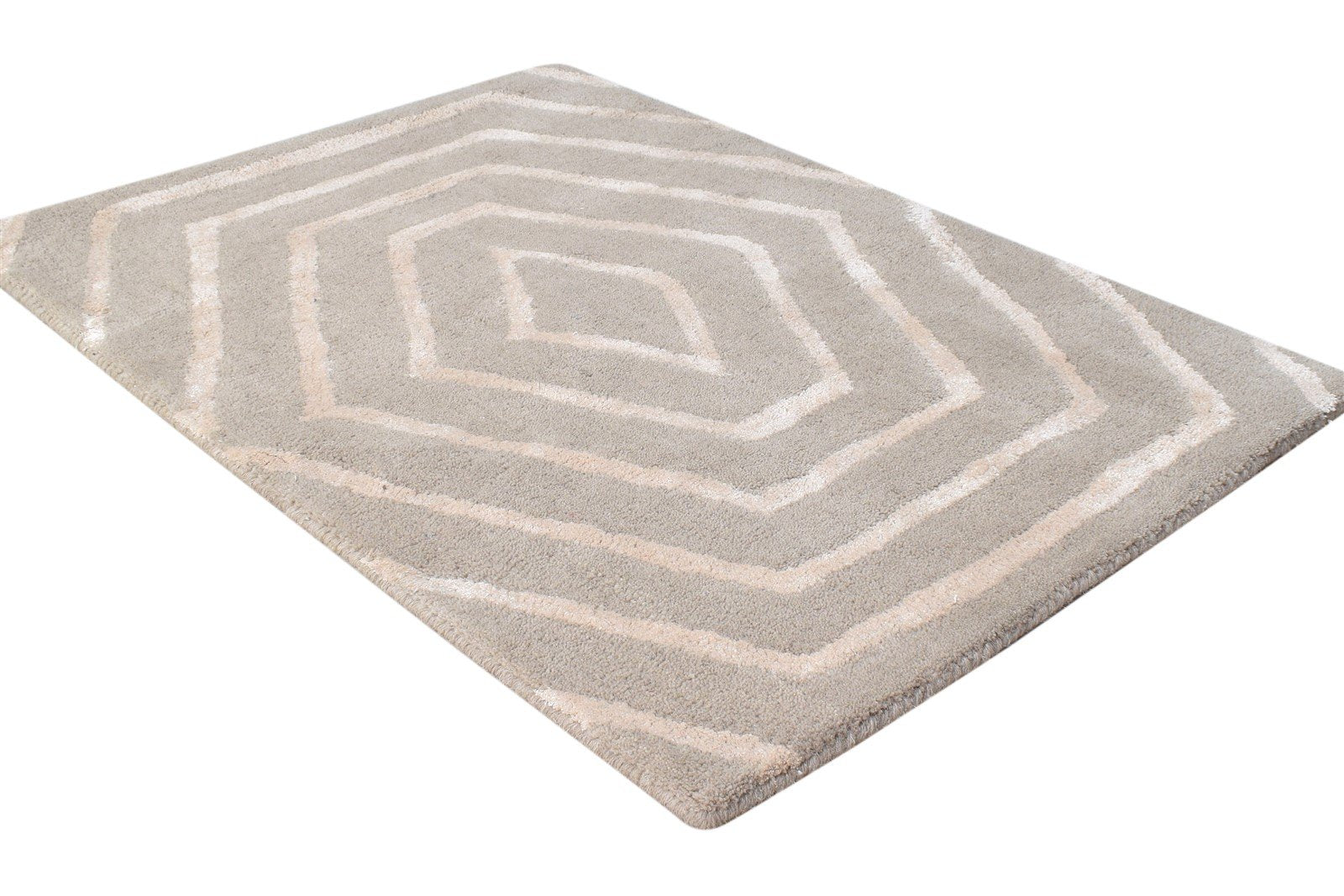 2' X 3' Rug Wool Grey Modern Hand Tufted Scandinavian Geometric Small Carpet 7865072386197