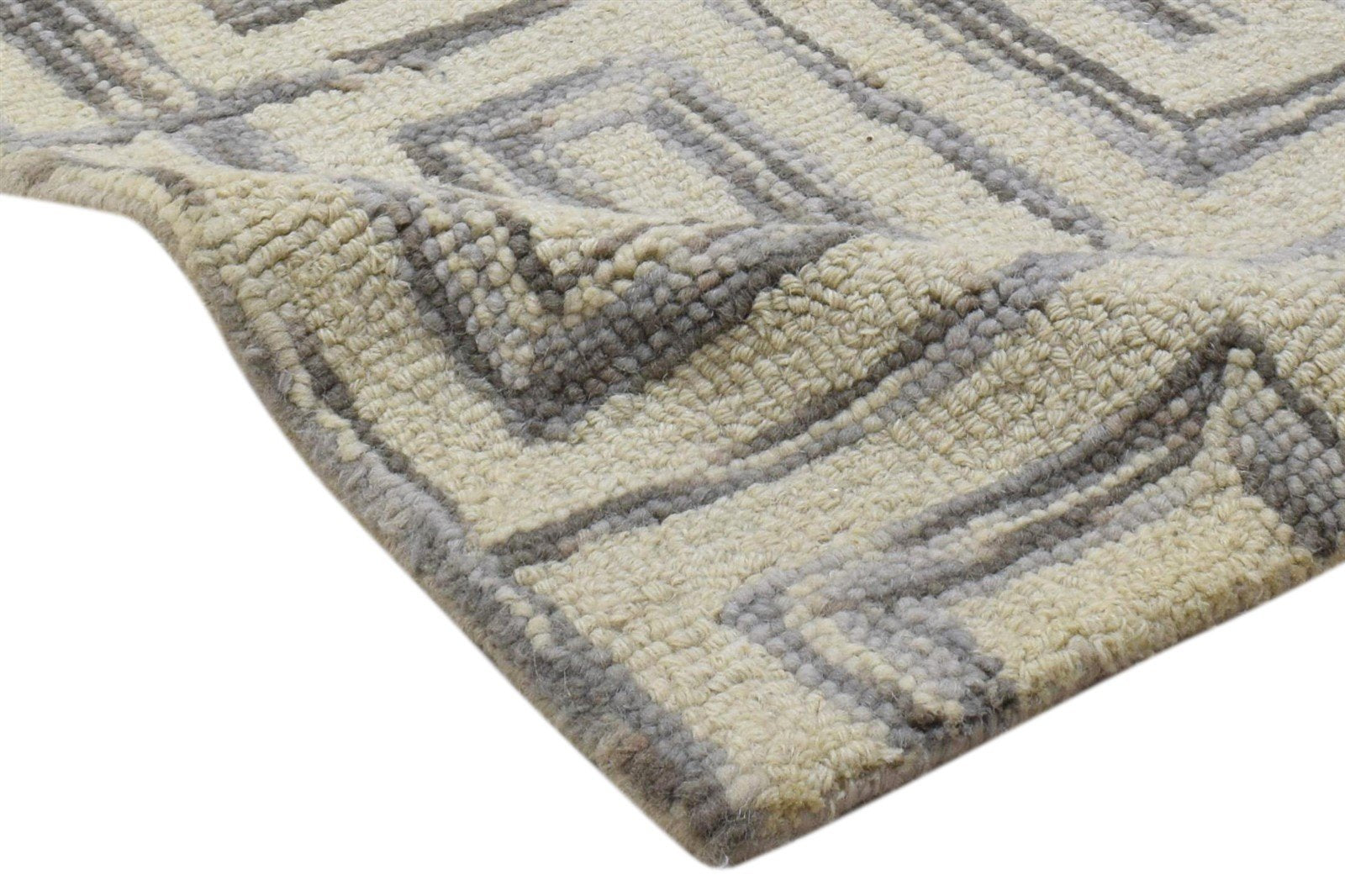 2' X 3' Rug Wool Ivory Modern Hand Tufted Scandinavian Geometric Small Carpet 7860708081813