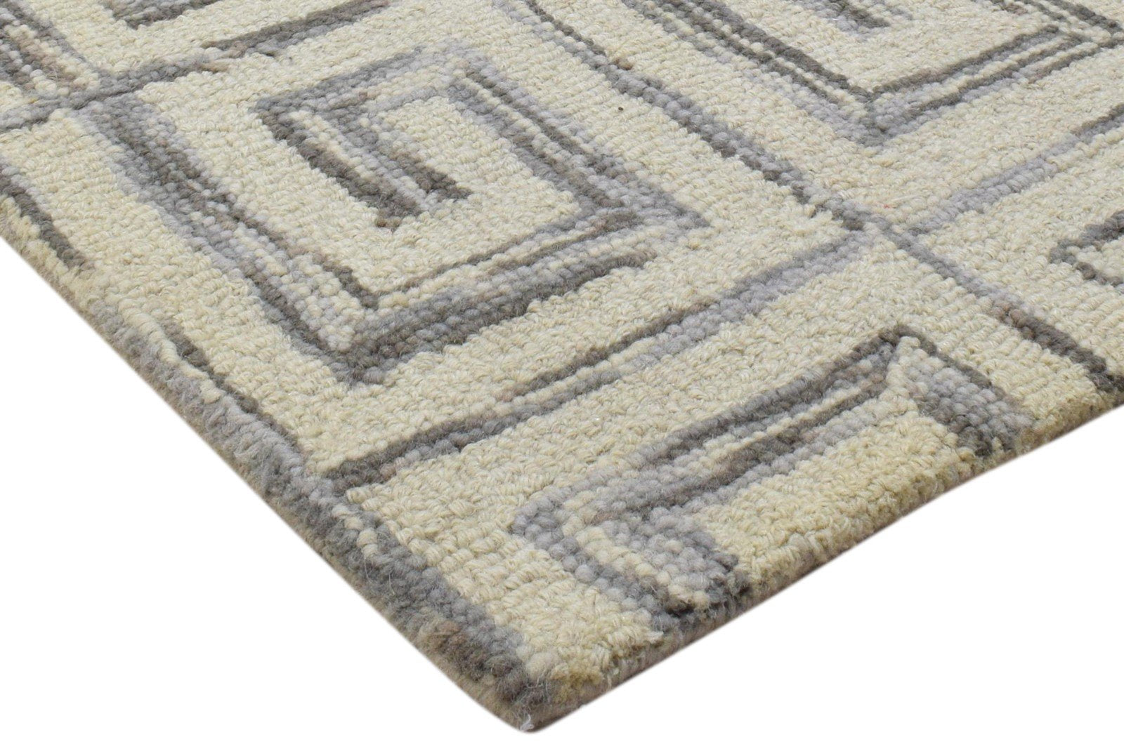 2' X 3' Rug Wool Ivory Modern Hand Tufted Scandinavian Geometric Small Carpet 7860708081813