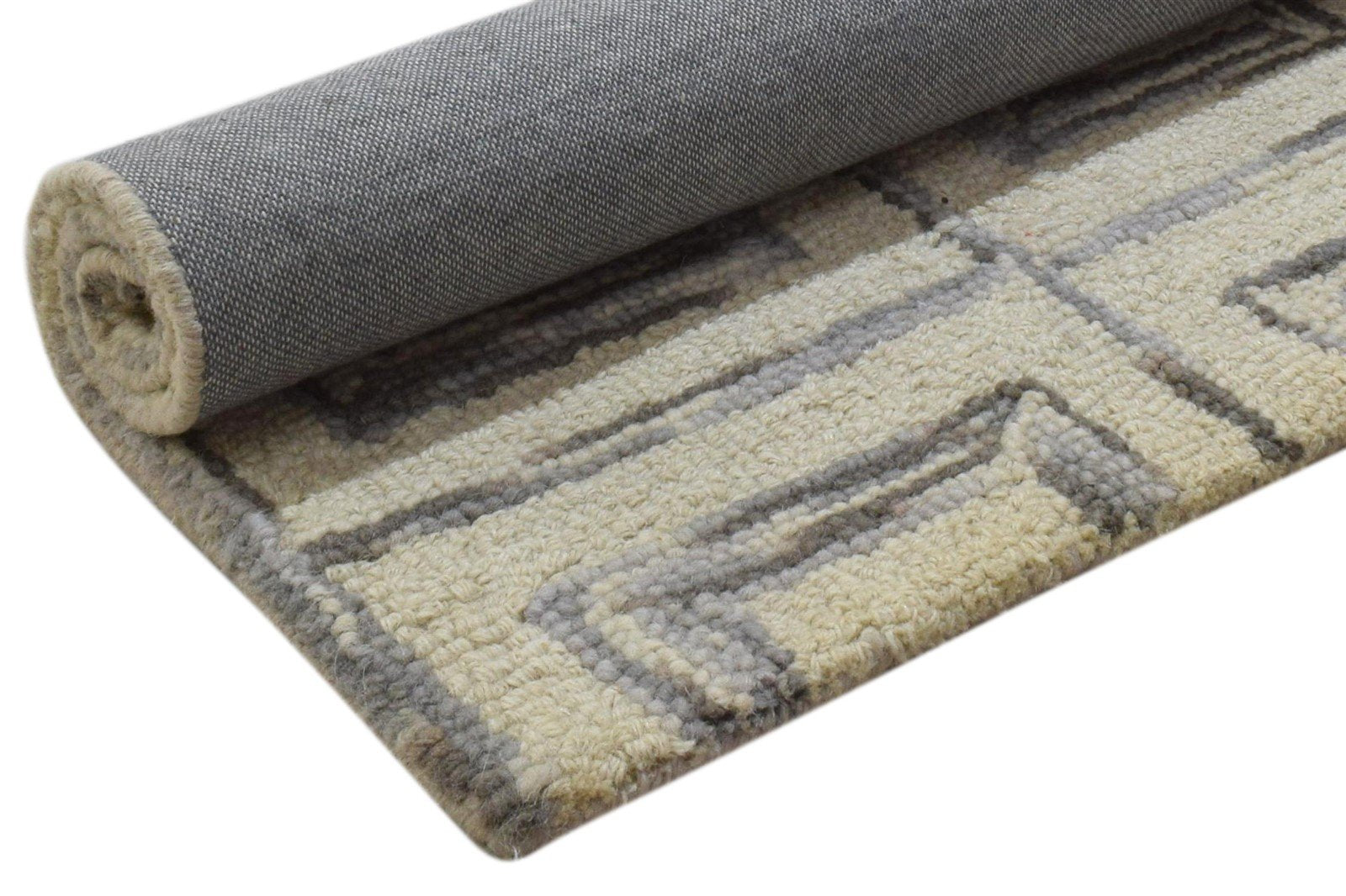 2' X 3' Rug Wool Ivory Modern Hand Tufted Scandinavian Geometric Small Carpet 7860708081813