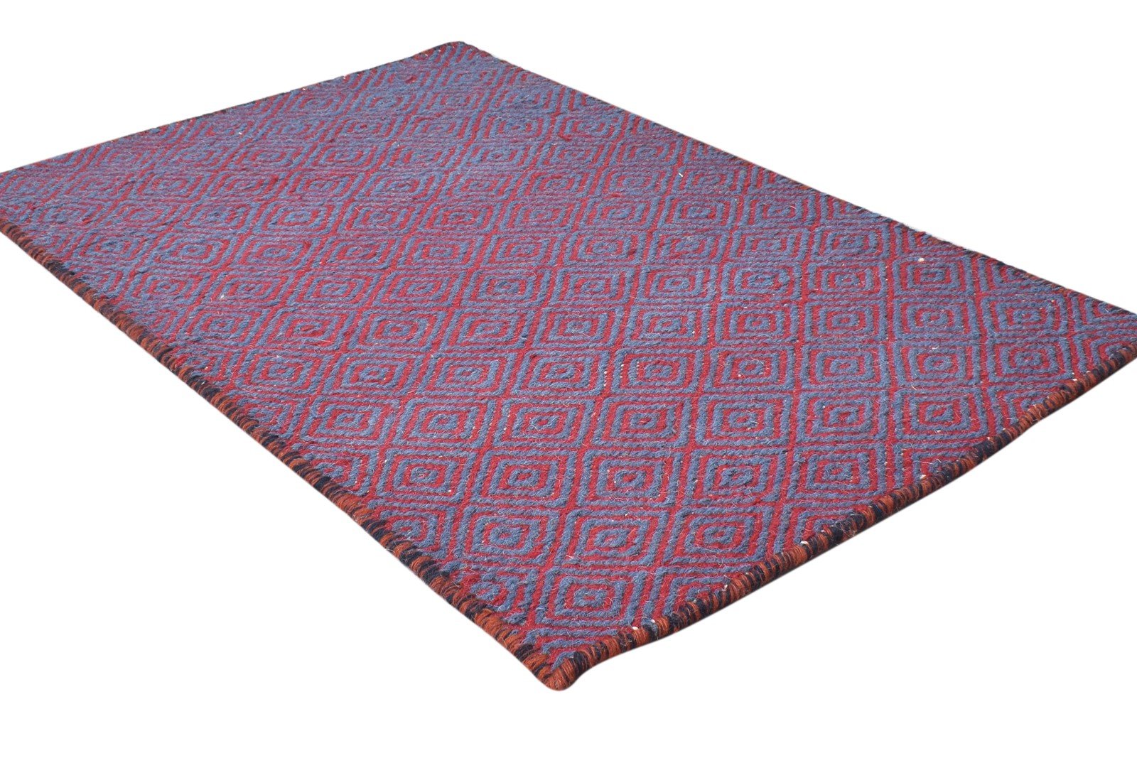 2' X 3' Rug Wool Red Modern Dhurrie Scandinavian Diamond Small Carpet 7865013829781