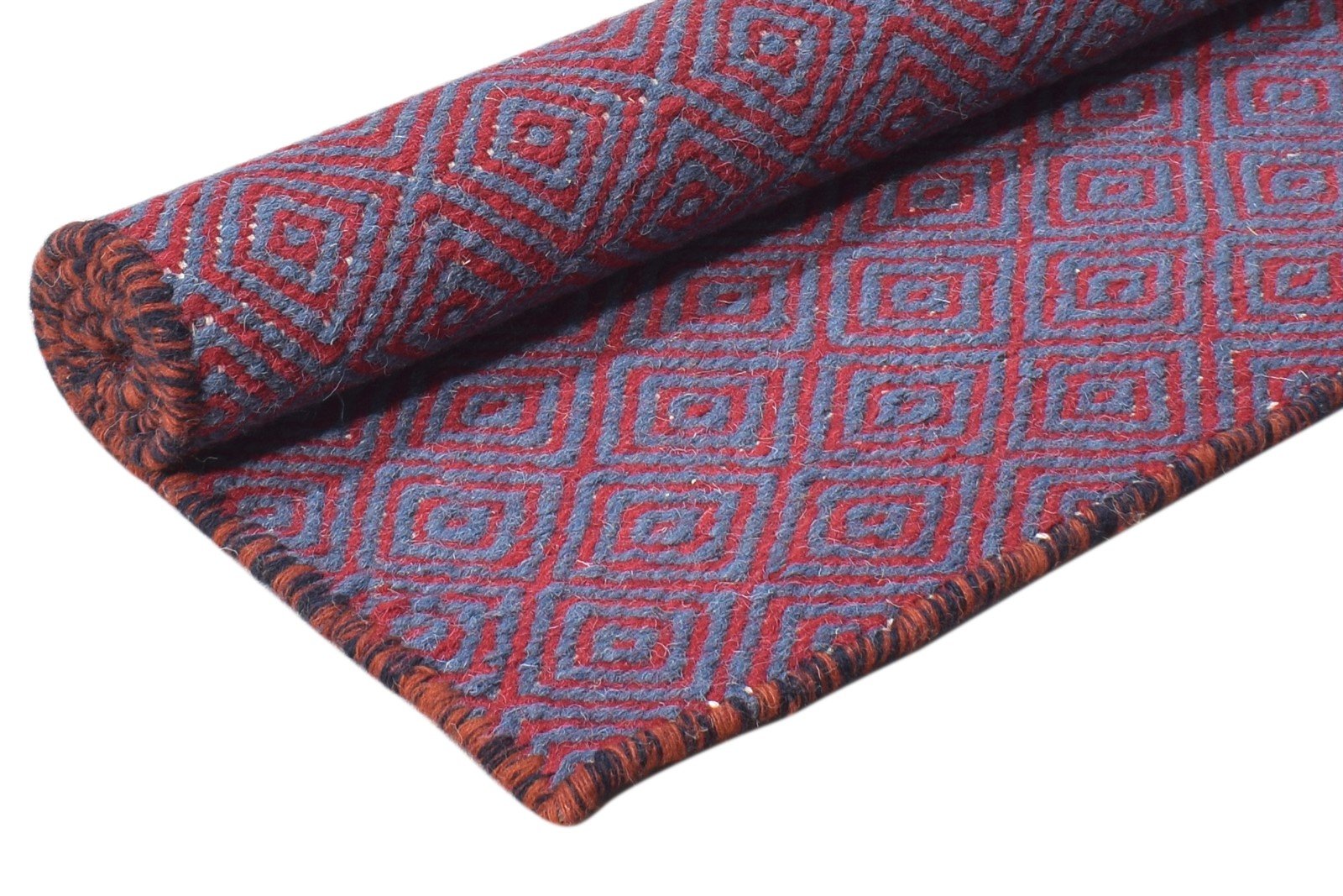 2' X 3' Rug Wool Red Modern Dhurrie Scandinavian Diamond Small Carpet 7865013829781