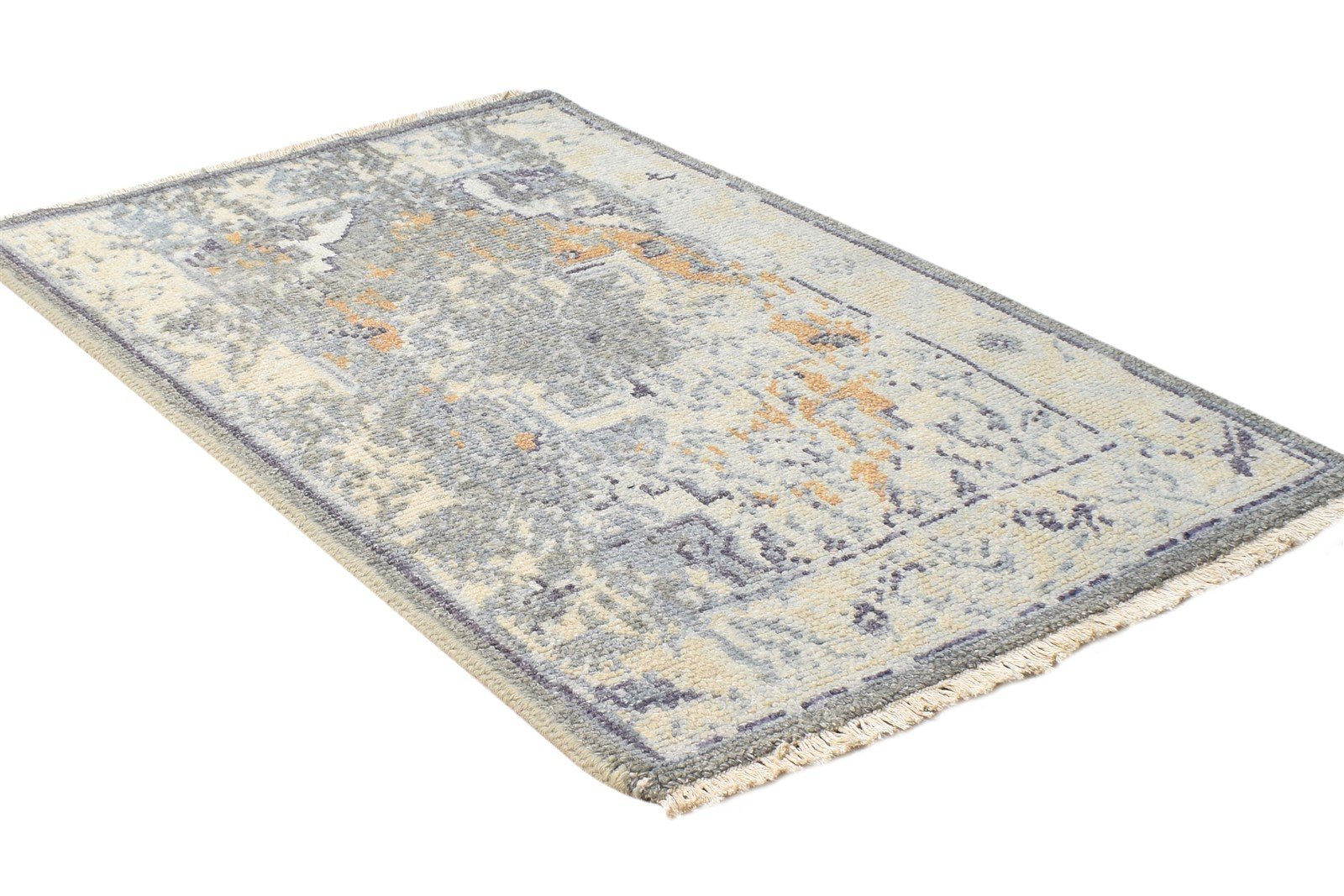 2' X 3' Rug Wool Silk Grey Modern Hand Knotted American Abstract Small Carpet 7865120981141