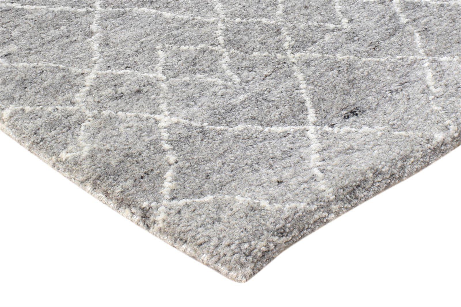 2' X 3' Rug Wool / Silk Grey Modern Hand Knotted Moroccan Diamond Small Carpet 7865051054229