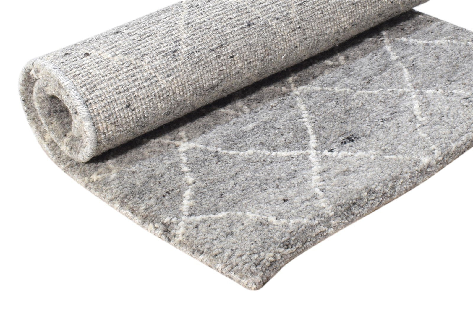 2' X 3' Rug Wool / Silk Grey Modern Hand Knotted Moroccan Diamond Small Carpet 7865051054229