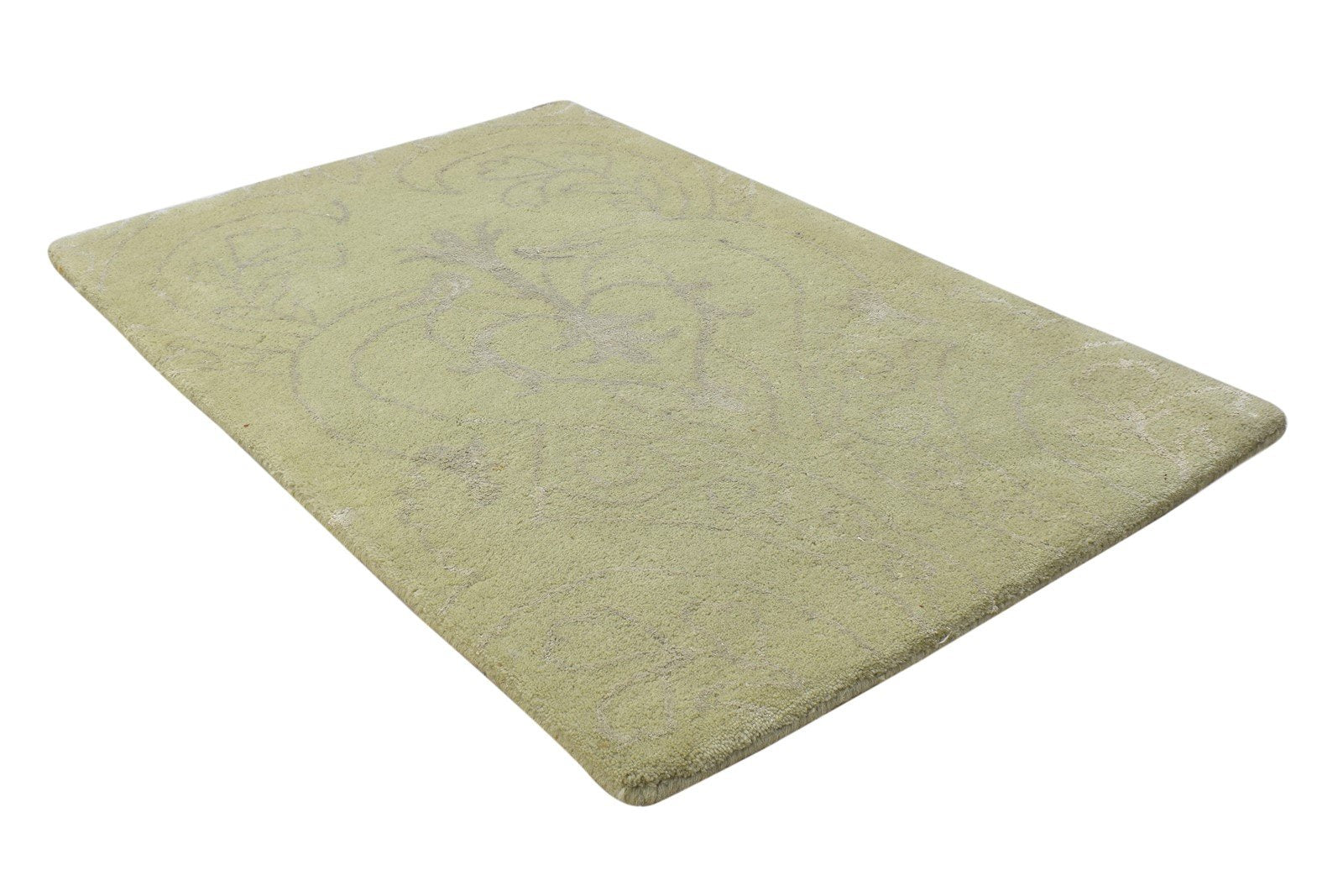 2' X 3' Rug Wool / Silk Sage Modern Hand Tufted Moroccan Damask Small Carpet 7864172544149