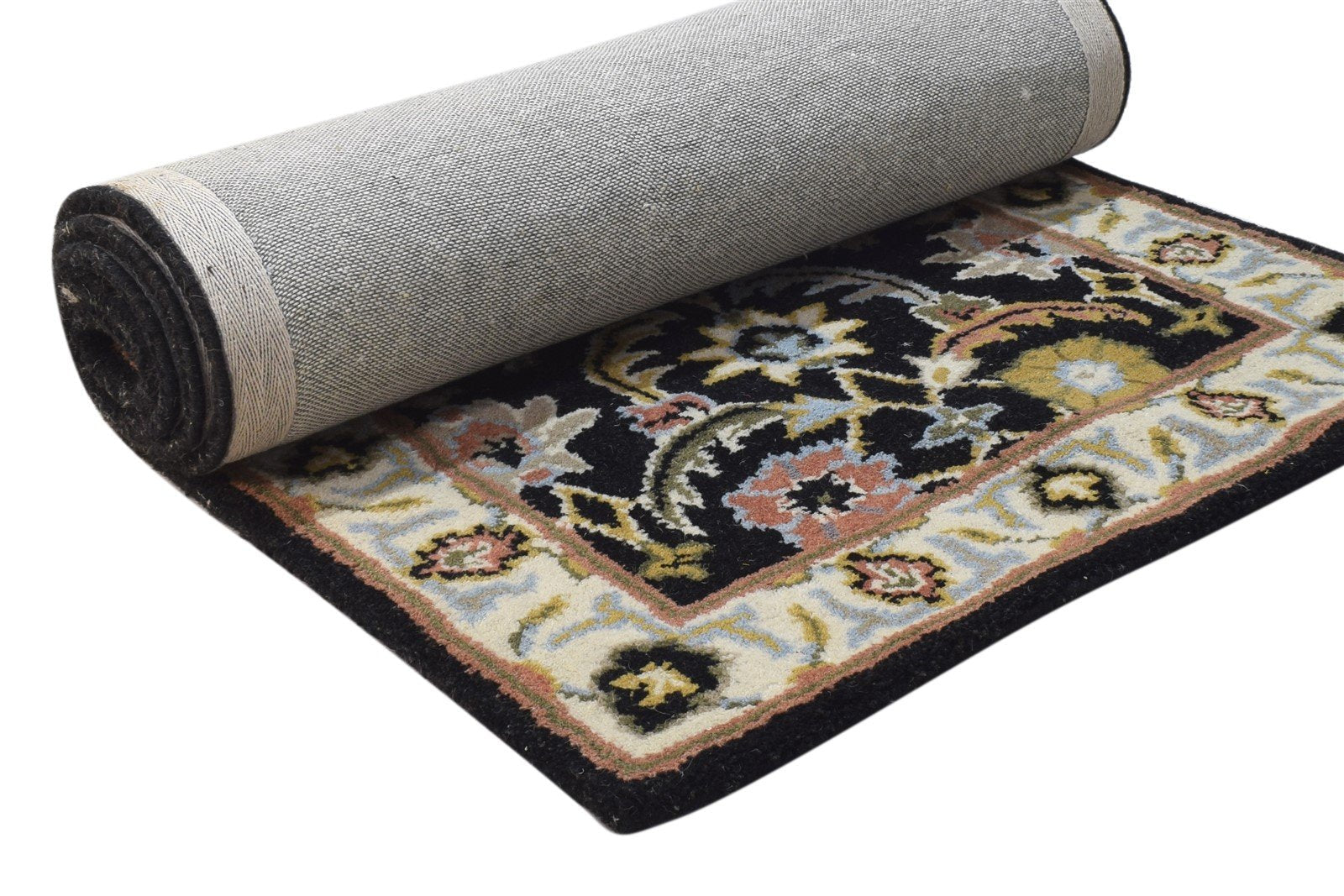 2' X 8' Rug Wool Black Persian Hand Tufted Kashan Oriental Small Runner 7864853168277