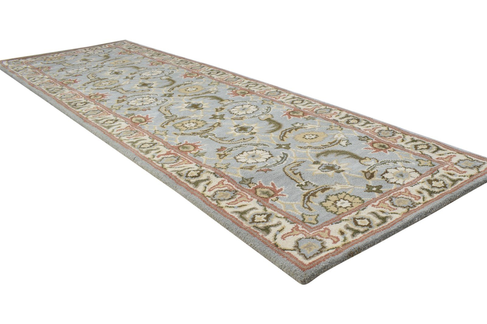 2' X 8' Rug Wool Blue Persian Hand Tufted Kashan Oriental Small Runner 7864858116245