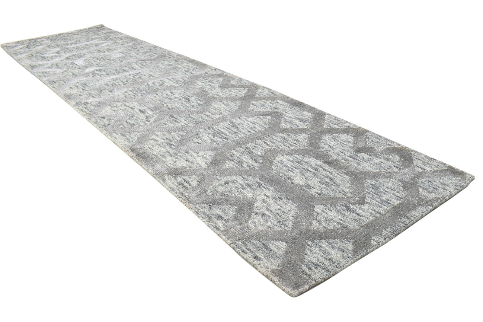 2' X 8' Rug Wool Silk Grey Modern Jacquard Loom Moroccan Trellis Small Runner 7864146526357