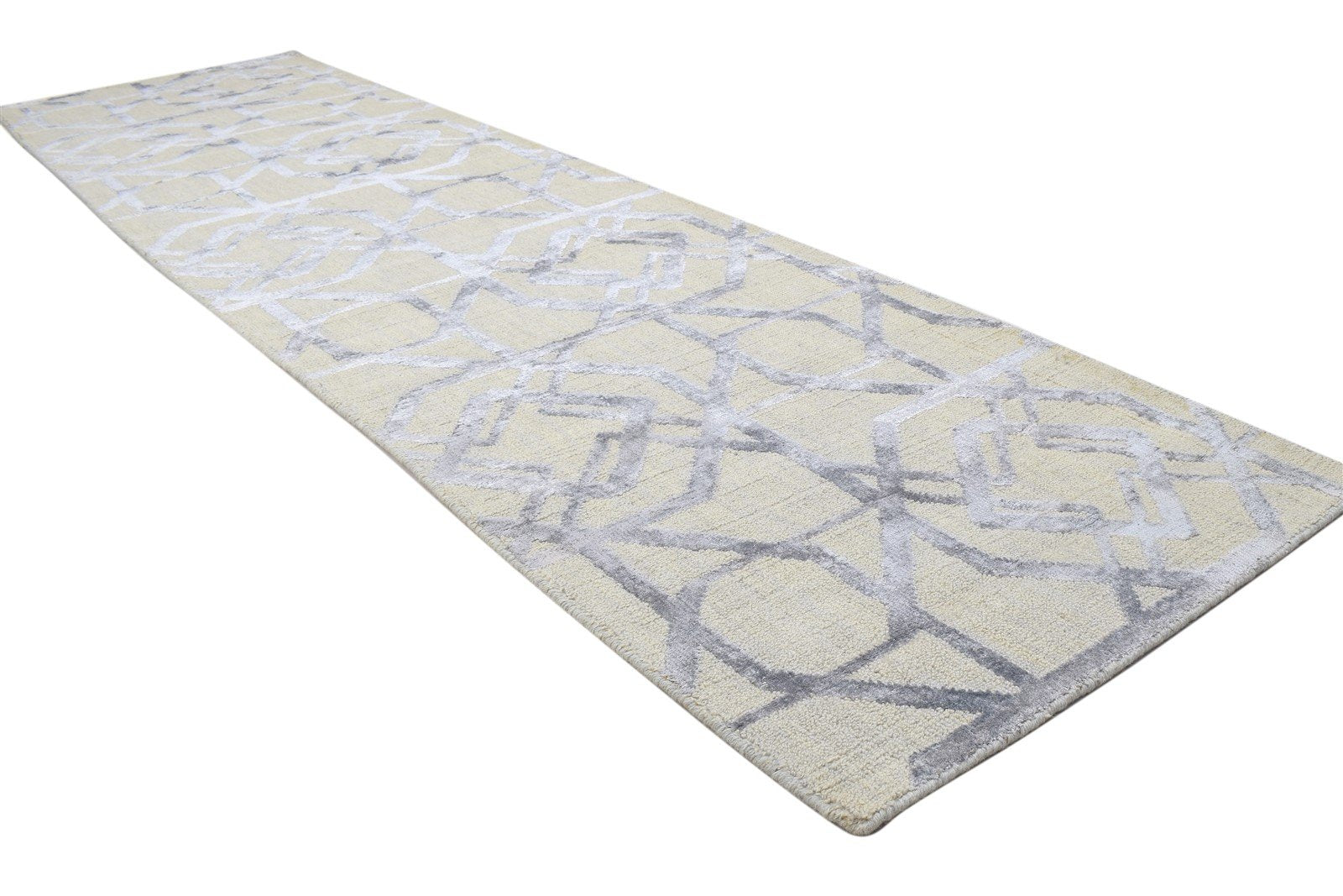 2' X 9' Rug Wool Silk Cream Modern Jacquard Loom Moroccan Trellis Small Runner 7864146821269