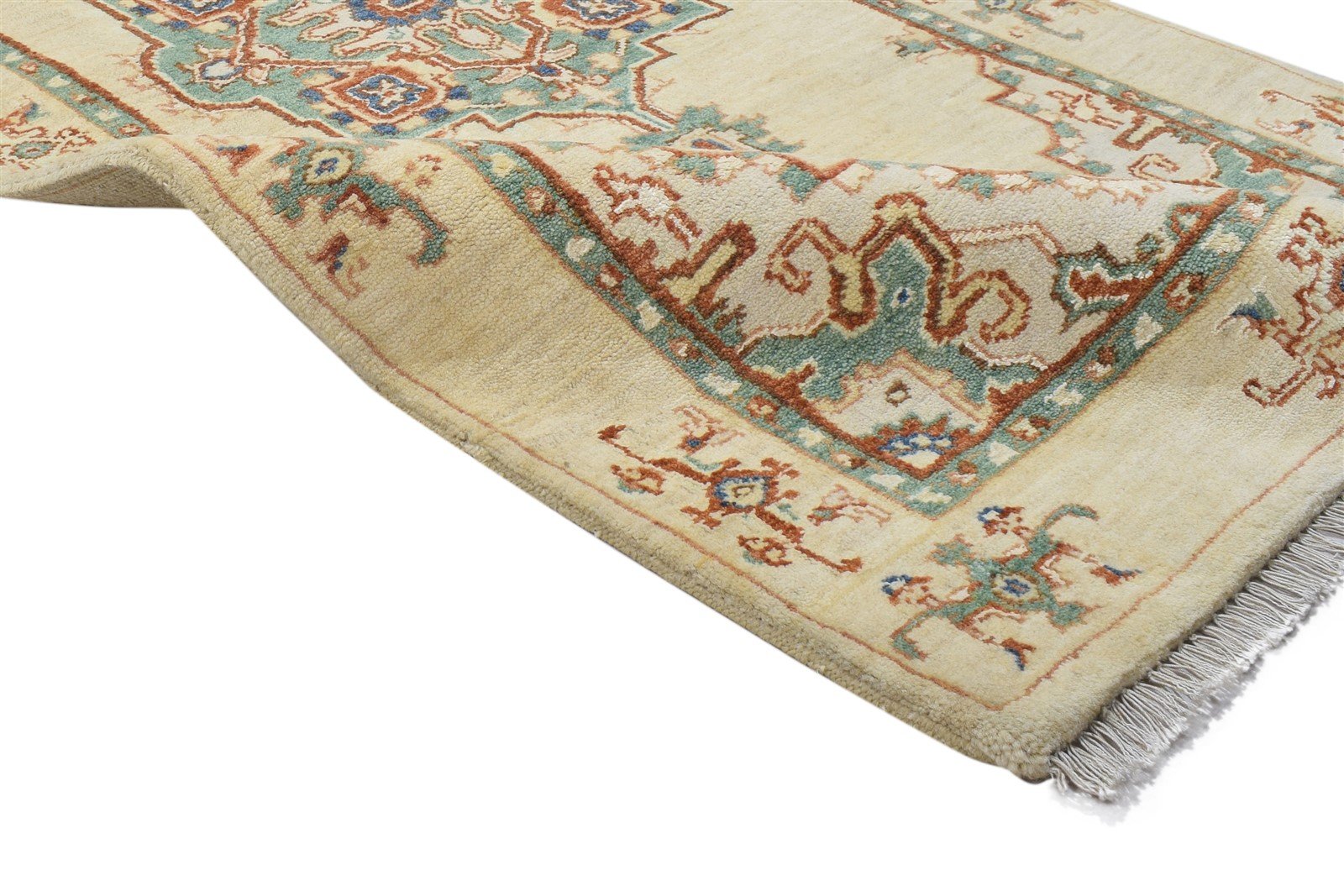26X15 Rug Wool / Silk Beige Persian Hand Knotted Oushak Oriental Small Runner 7864089215125