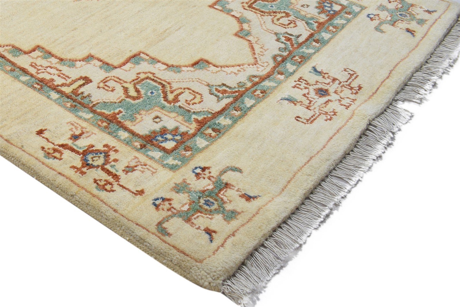26X15 Rug Wool / Silk Beige Persian Hand Knotted Oushak Oriental Small Runner 7864089215125