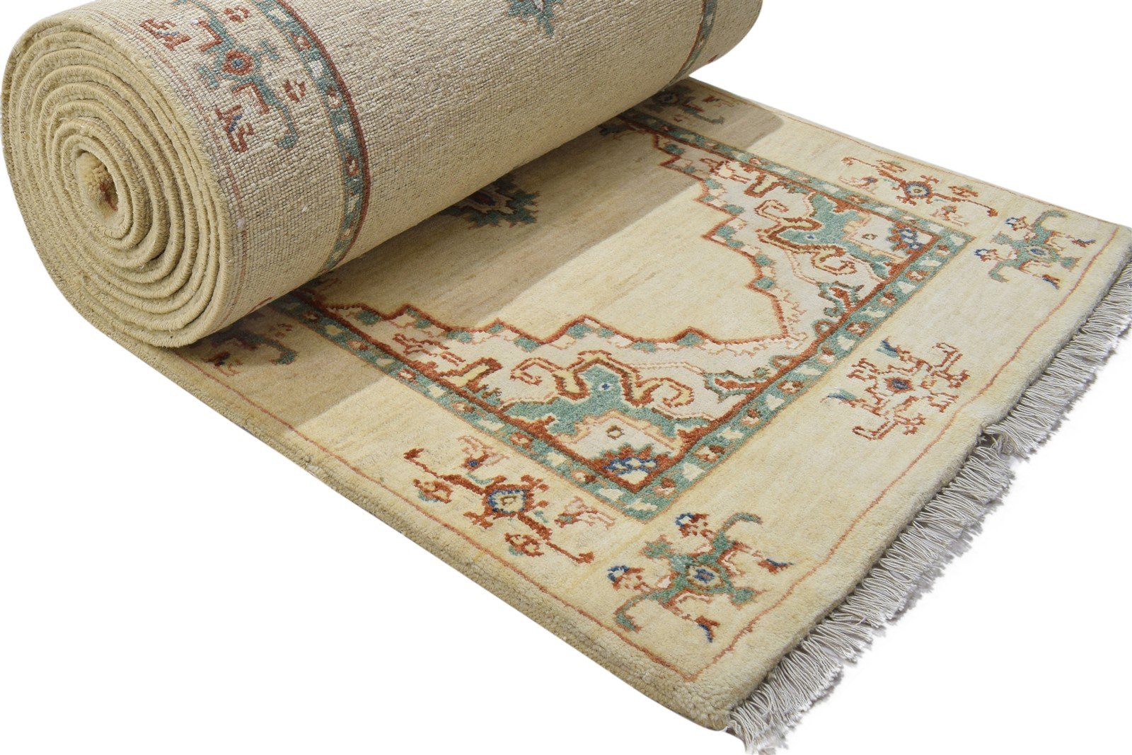 26X15 Rug Wool / Silk Beige Persian Hand Knotted Oushak Oriental Small Runner 7864089215125