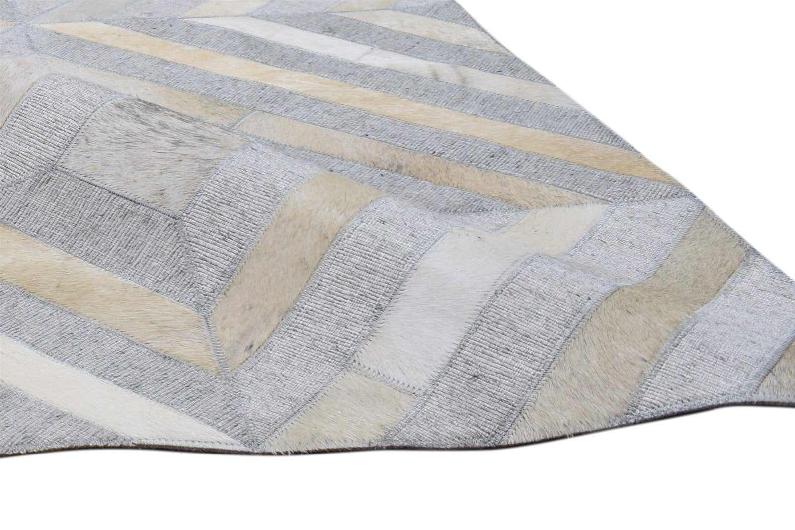 26X9 Rug Leather / Cotton Grey Modern Hand Woven Scandinavian Diamond Small 7864092459157