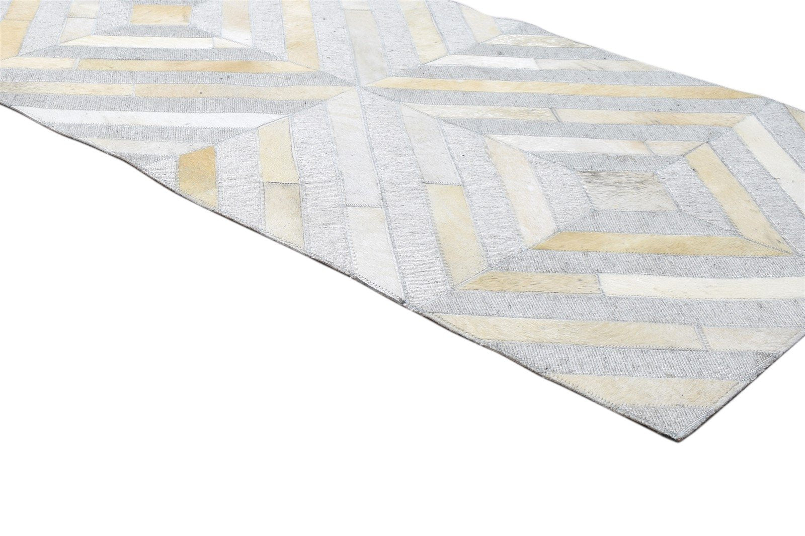 26X9 Rug Leather / Cotton Grey Modern Hand Woven Scandinavian Diamond Small 7864092459157