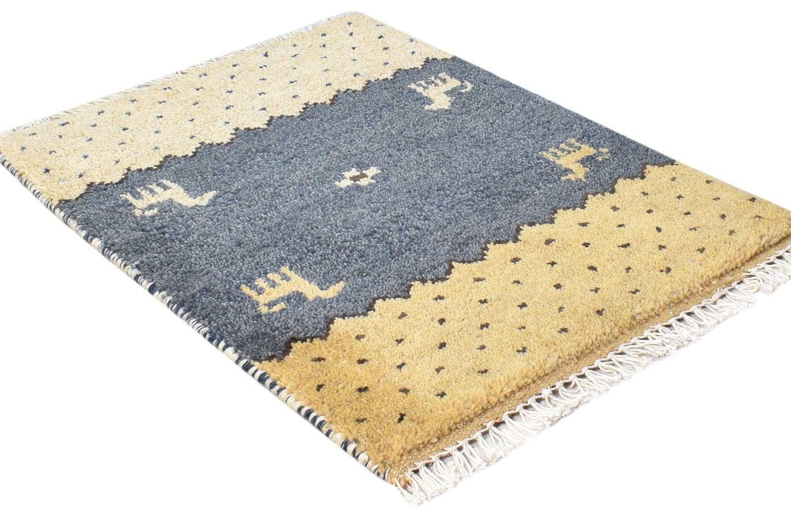 2X2 Rug Wool Dark Grey Southwestern Hand Knotted American Tribal Small Carpet 7865087688853
