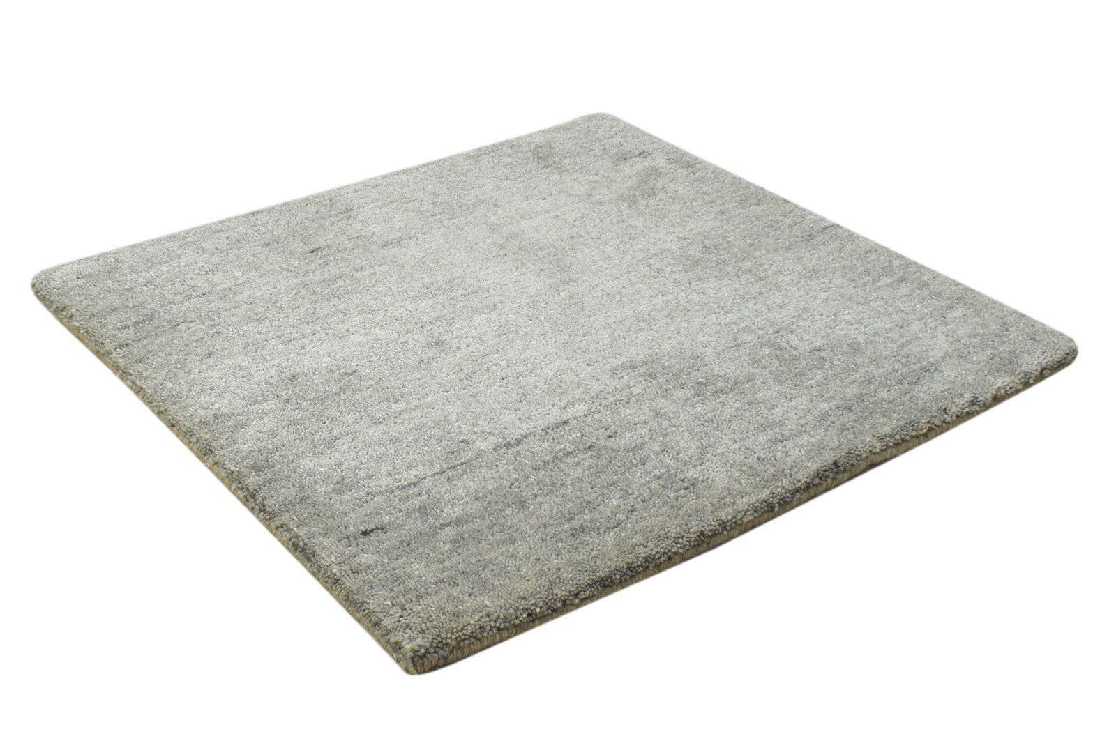 2X2 Rug Wool / Silk Grey Modern Hand Knotted Scandinavian Solid Small Carpet 7864131813525