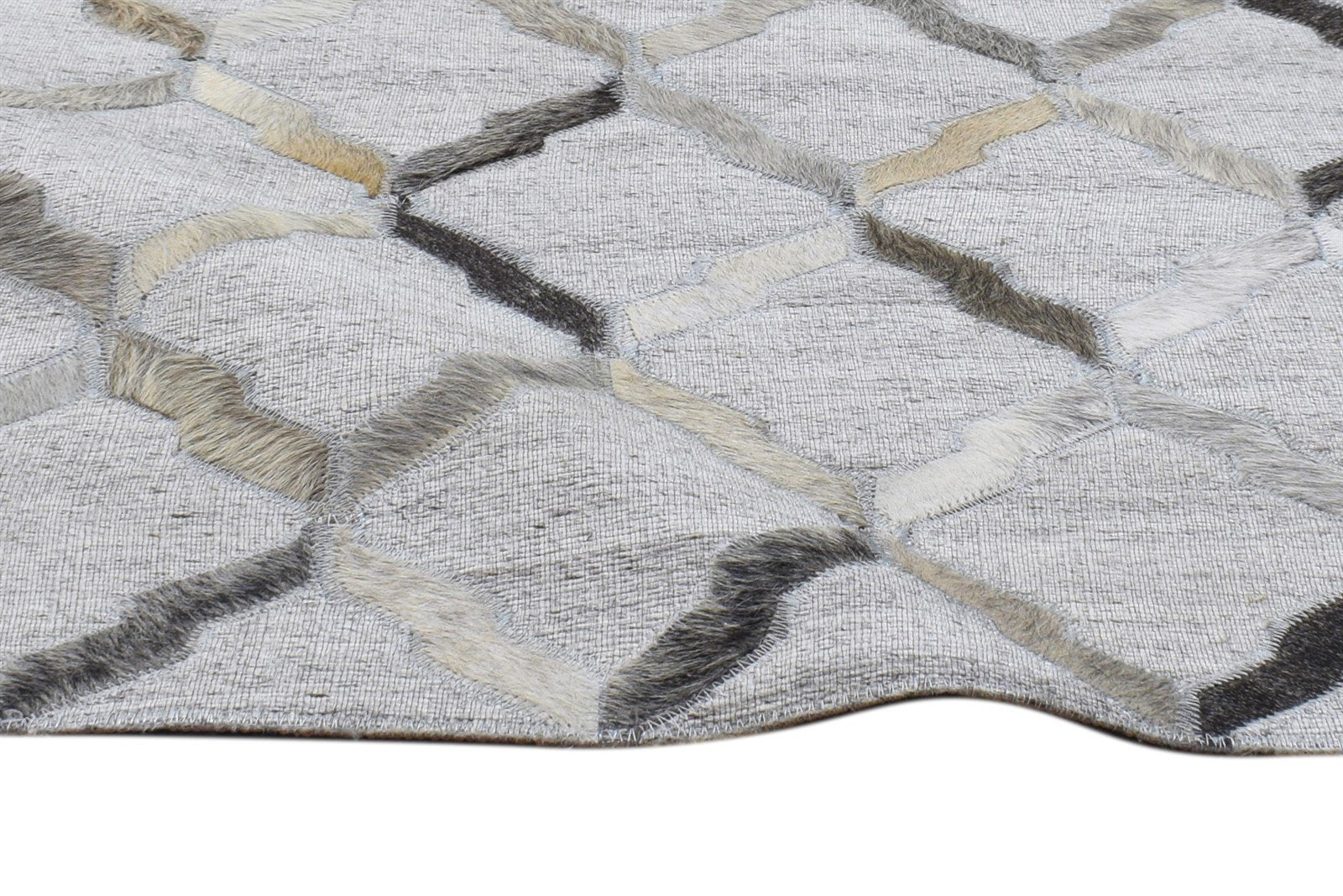 2X3 Rug Leather / Cotton Grey Modern Hand Woven Scandinavian Geometric Small 7864118935701