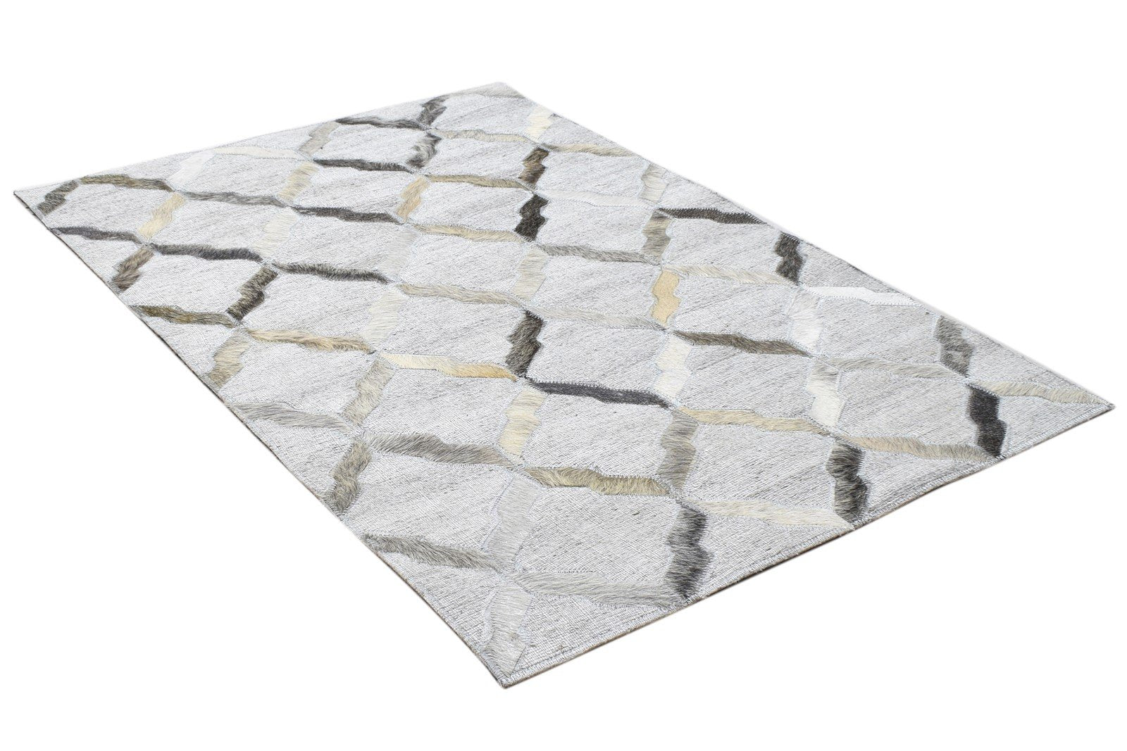 2X3 Rug Leather / Cotton Grey Modern Hand Woven Scandinavian Geometric Small 7864118935701