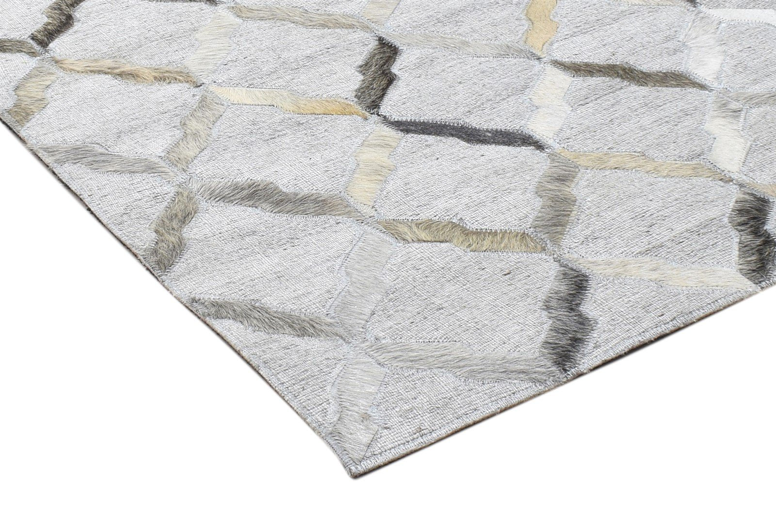 2X3 Rug Leather / Cotton Grey Modern Hand Woven Scandinavian Geometric Small 7864118935701