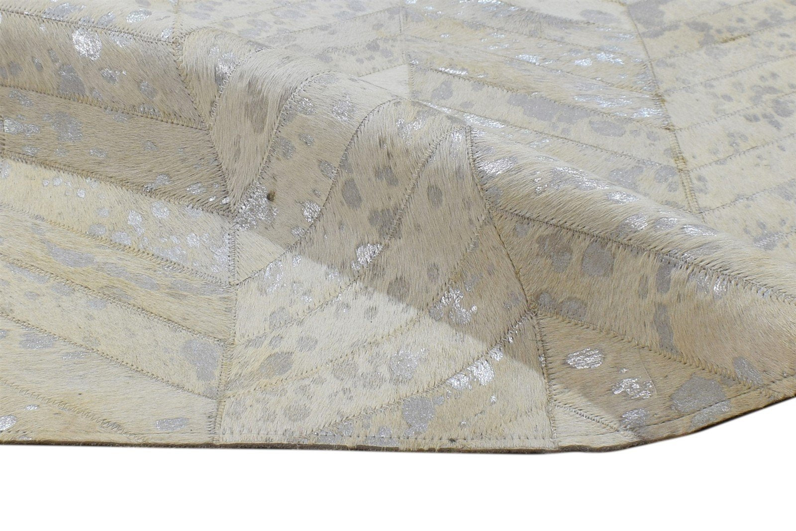 2X3 Rug Leather / Cotton Ivory Modern Hand Woven Scandinavian Chevron Small 7864489509013