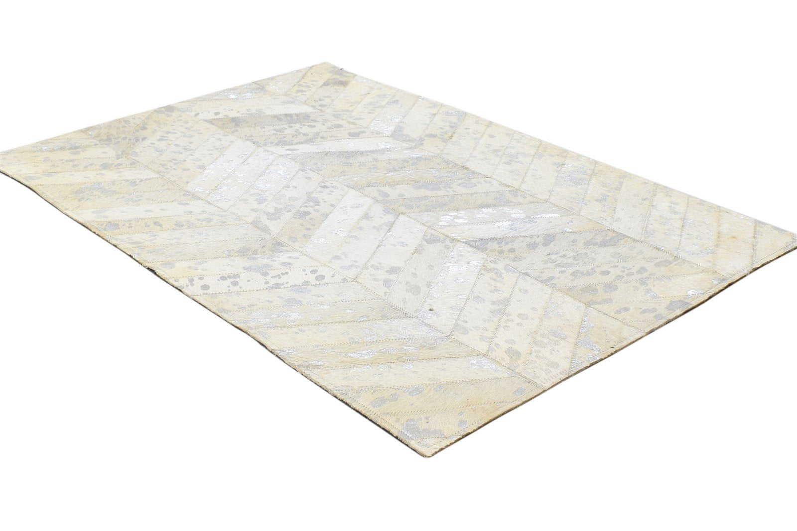 2X3 Rug Leather / Cotton Ivory Modern Hand Woven Scandinavian Chevron Small 7864489509013