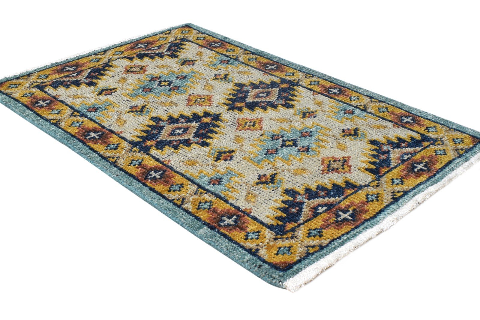 2X3 Rug New Zealand Wool Beige Persian Hand Knotted Kazak Oriental Small Carpet 7865179603093
