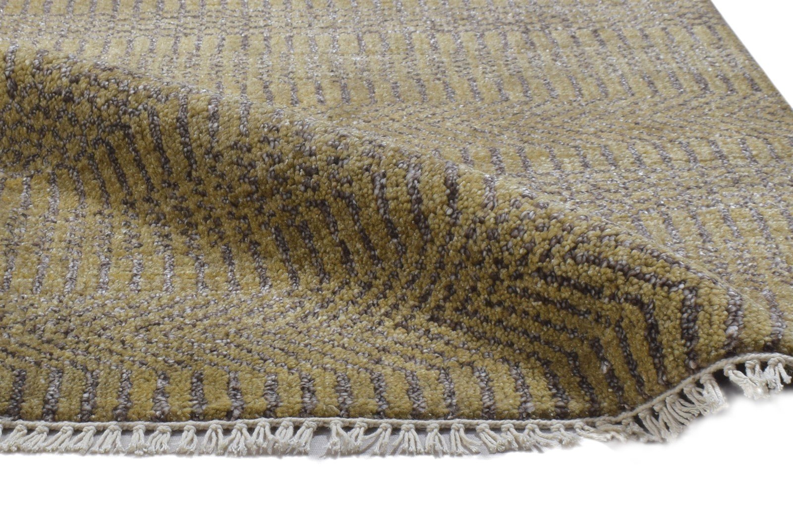 2X3 Rug Wool / Silk Beige Modern Hand Knotted Scandinavian Grass Trellis Small 7864197054613