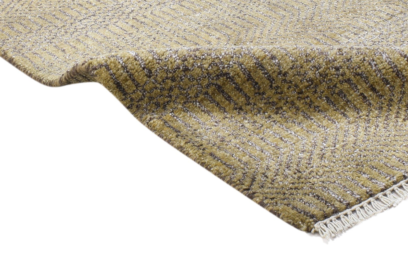 2X3 Rug Wool / Silk Beige Modern Hand Knotted Scandinavian Grass Trellis Small 7864197054613