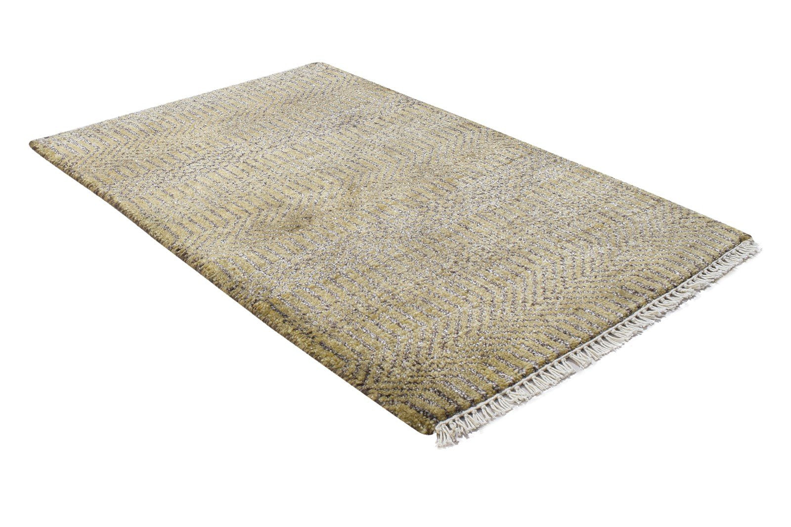 2X3 Rug Wool / Silk Beige Modern Hand Knotted Scandinavian Grass Trellis Small 7864197054613