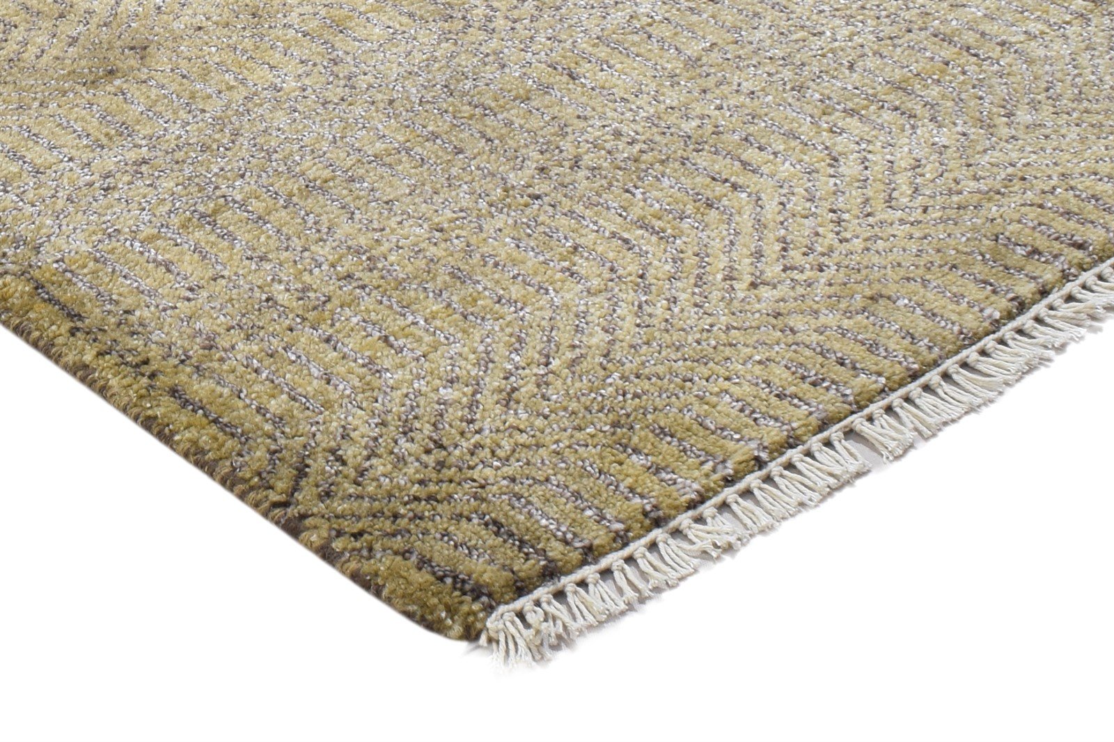 2X3 Rug Wool / Silk Beige Modern Hand Knotted Scandinavian Grass Trellis Small 7864197054613