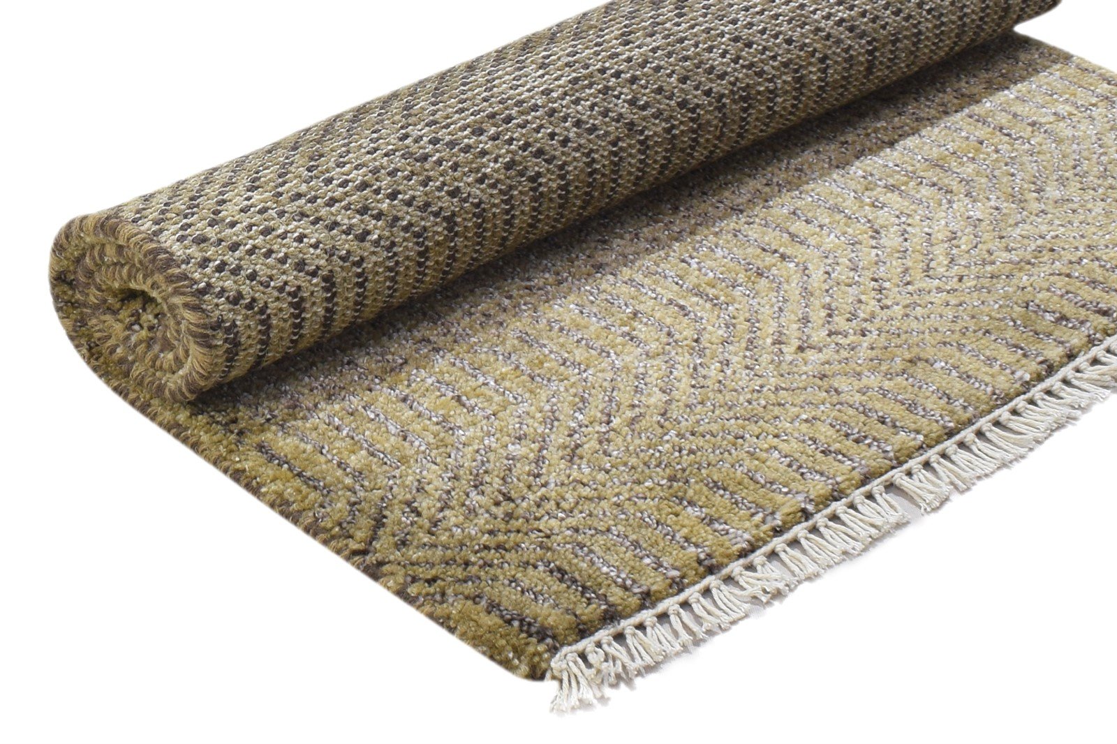 2X3 Rug Wool / Silk Beige Modern Hand Knotted Scandinavian Grass Trellis Small 7864197054613