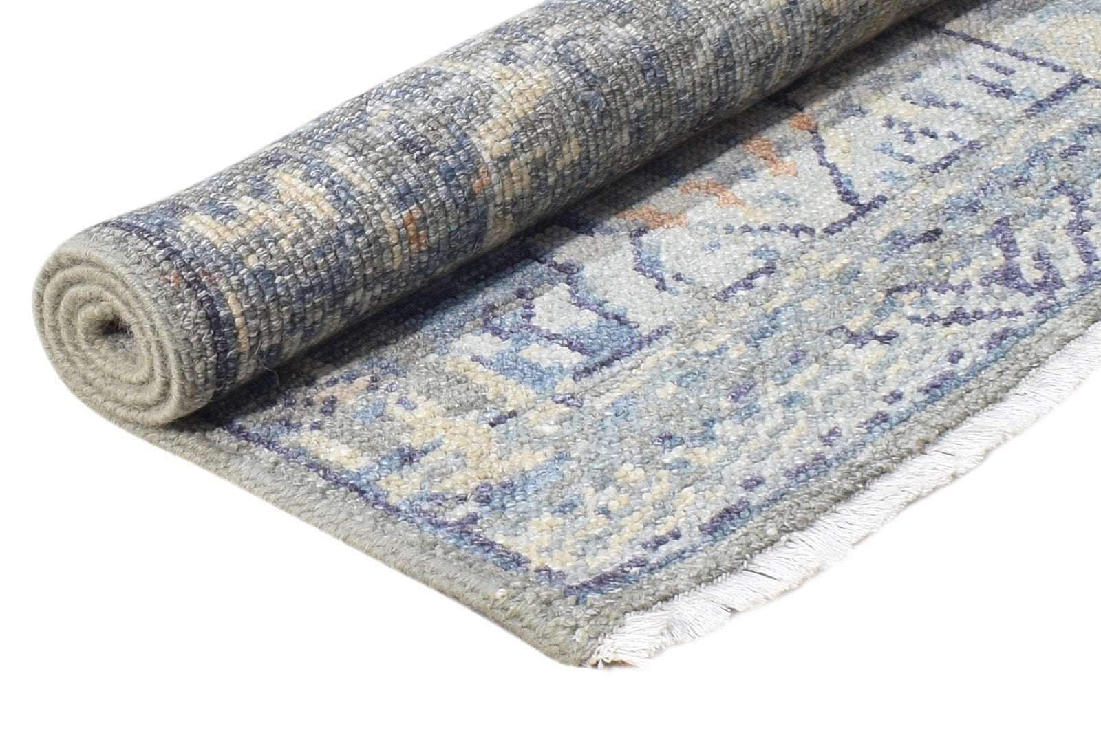 2X3 Rug Wool Silk Blue Modern Hand Knotted Heriz-Indian Abstract Small Carpet 7865144082581