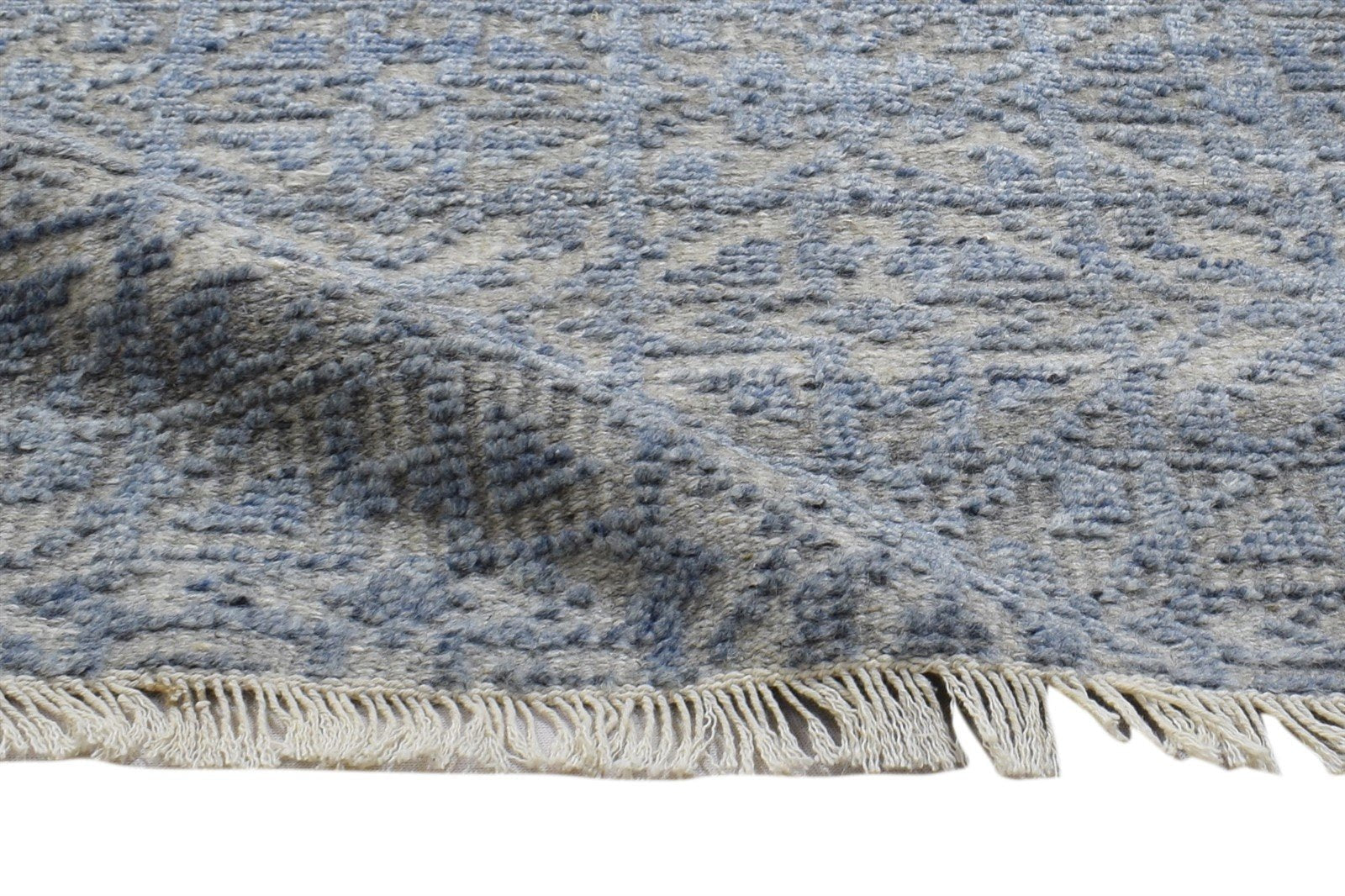 2X3 Rug Wool Silk Blue Modern Hand Knotted Scandinavian Trellis Small Carpet 7864087216277