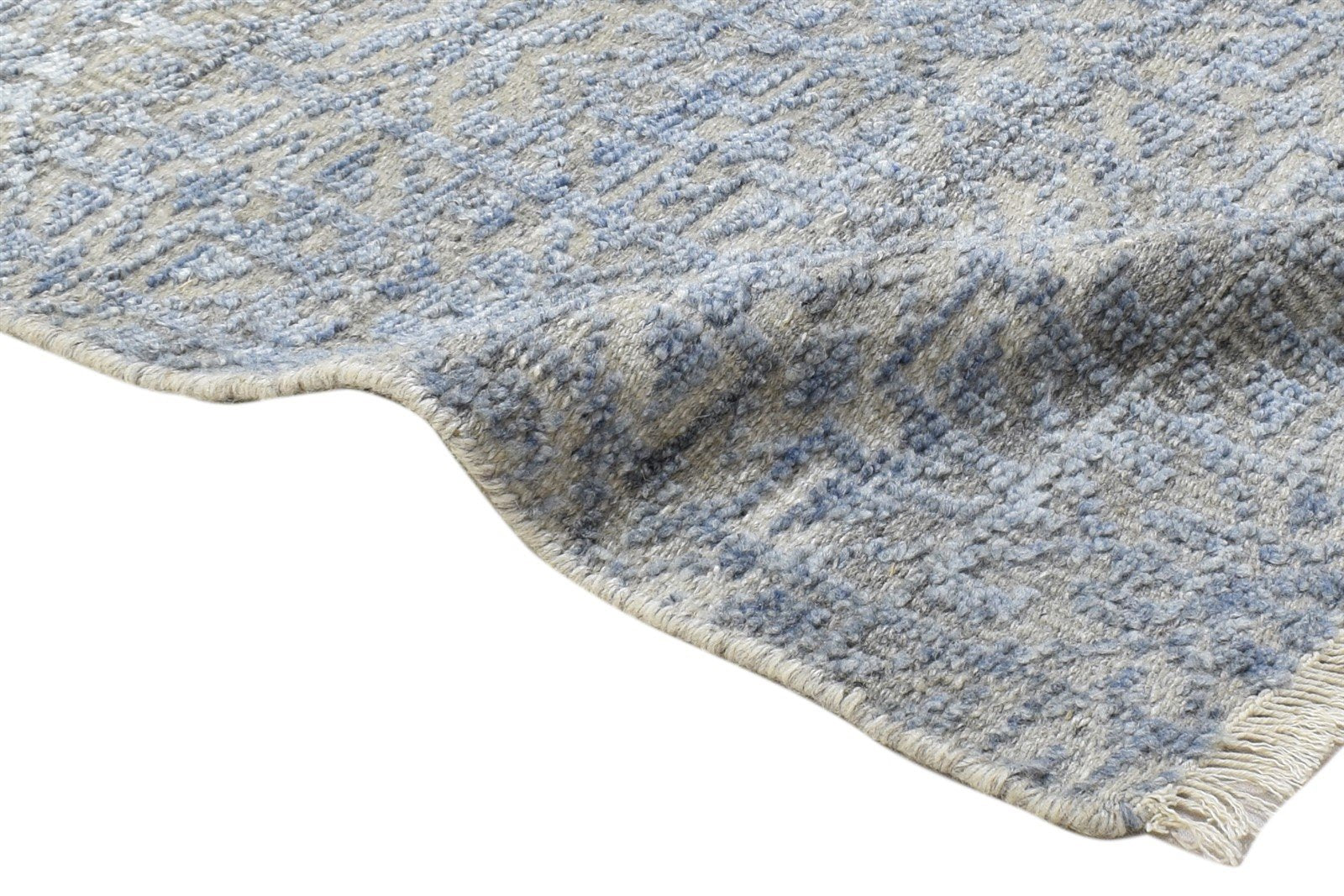 2X3 Rug Wool Silk Blue Modern Hand Knotted Scandinavian Trellis Small Carpet 7864087216277