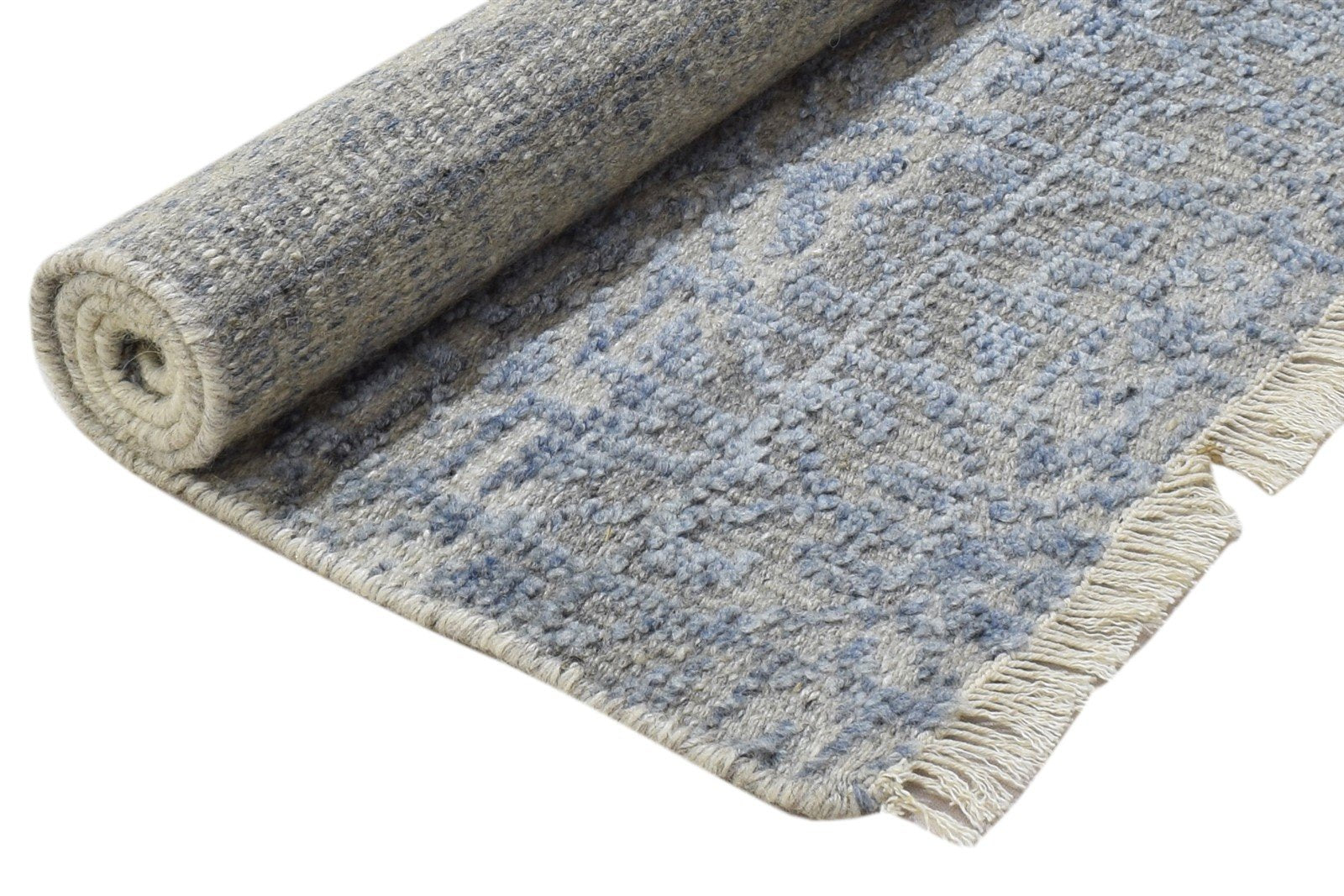 2X3 Rug Wool Silk Blue Modern Hand Knotted Scandinavian Trellis Small Carpet 7864087216277