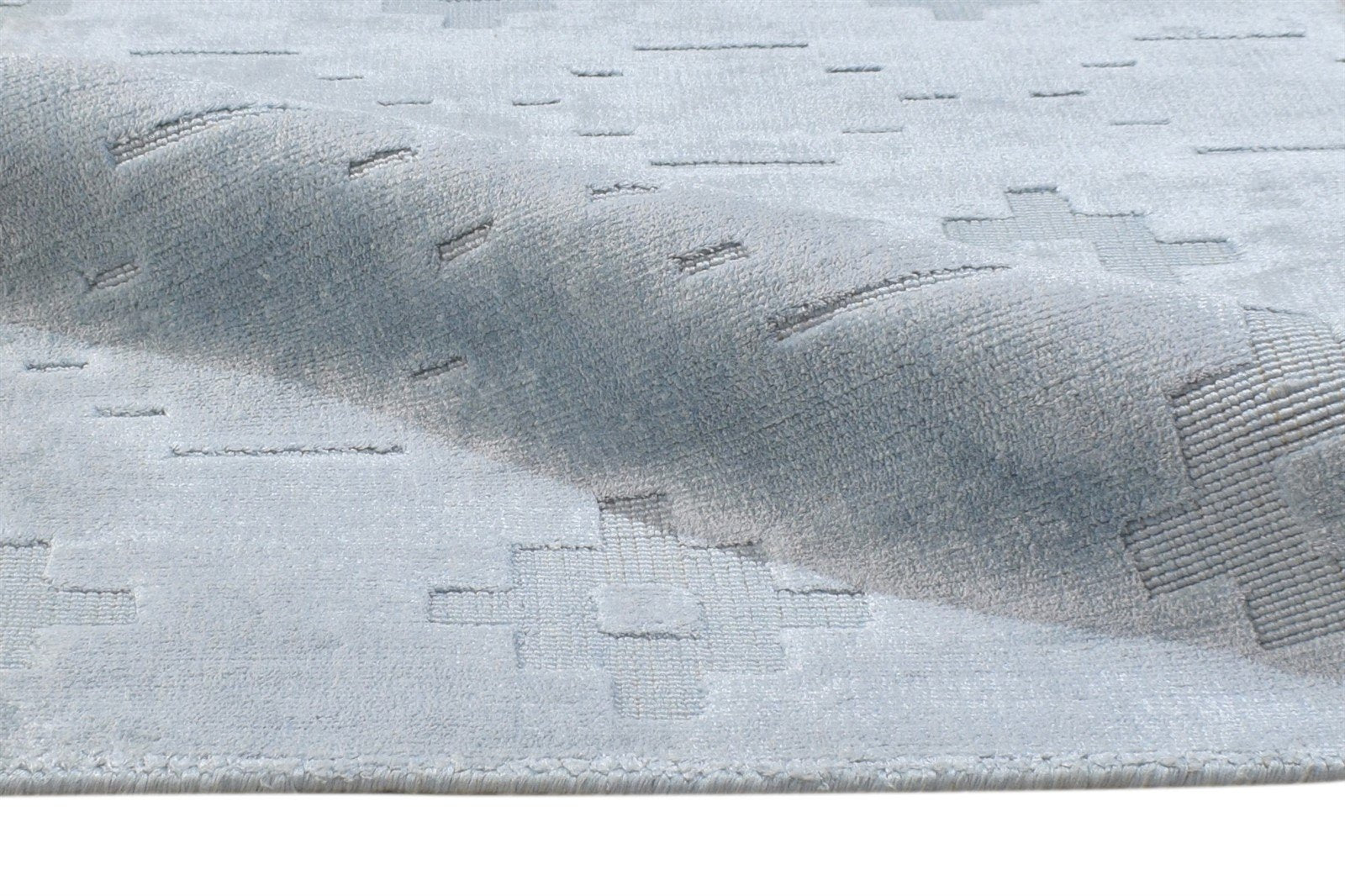 2X3 Rug Wool / Silk Blue Modern Handloom Scandinavian Geometric Small Carpet 7864316199061