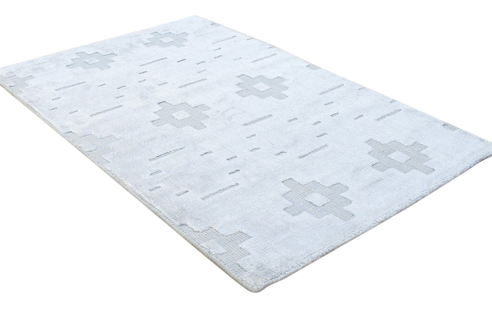 2X3 Rug Wool / Silk Blue Modern Handloom Scandinavian Geometric Small Carpet 7864316199061
