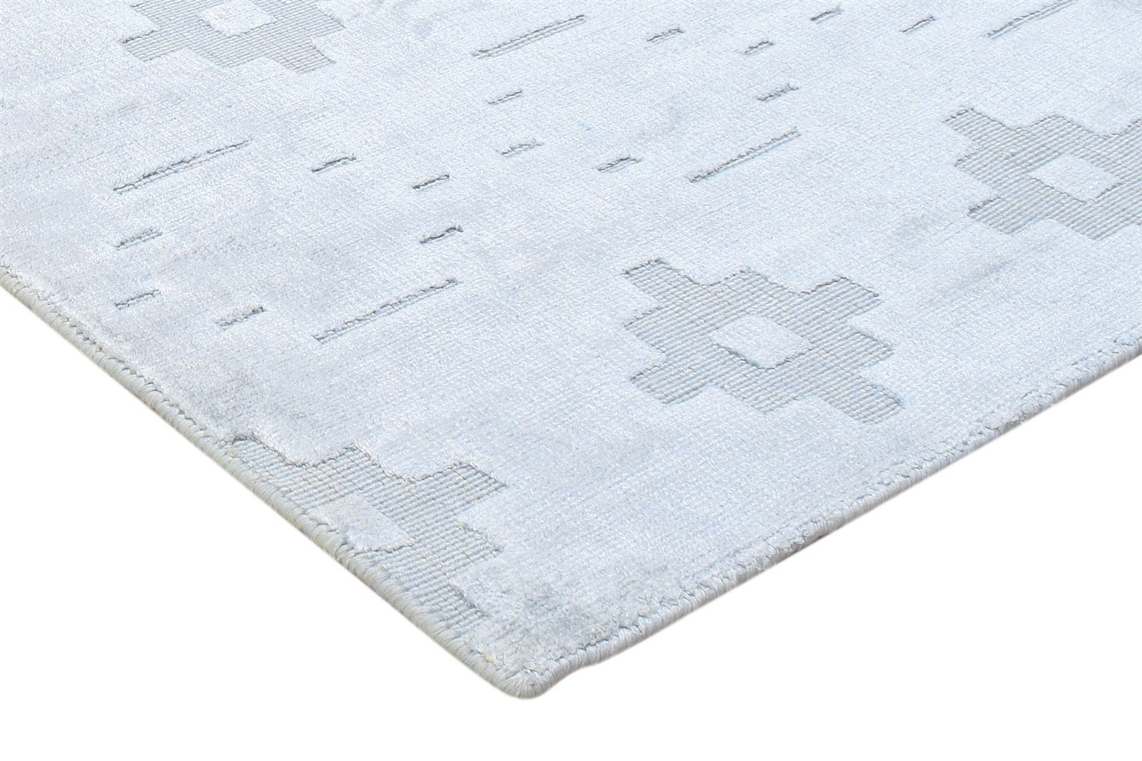 2X3 Rug Wool / Silk Blue Modern Handloom Scandinavian Geometric Small Carpet 7864316199061