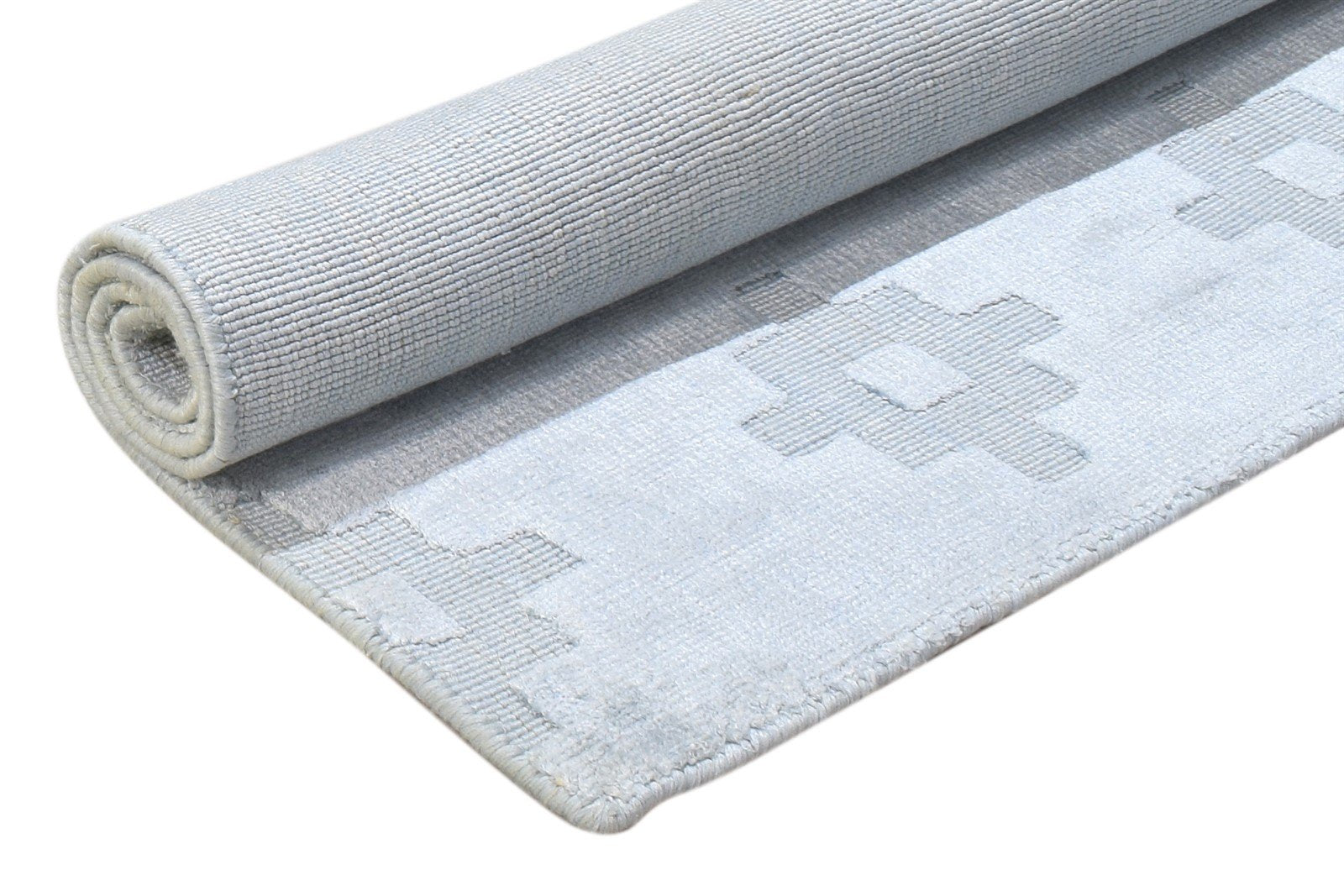 2X3 Rug Wool / Silk Blue Modern Handloom Scandinavian Geometric Small Carpet 7864316199061