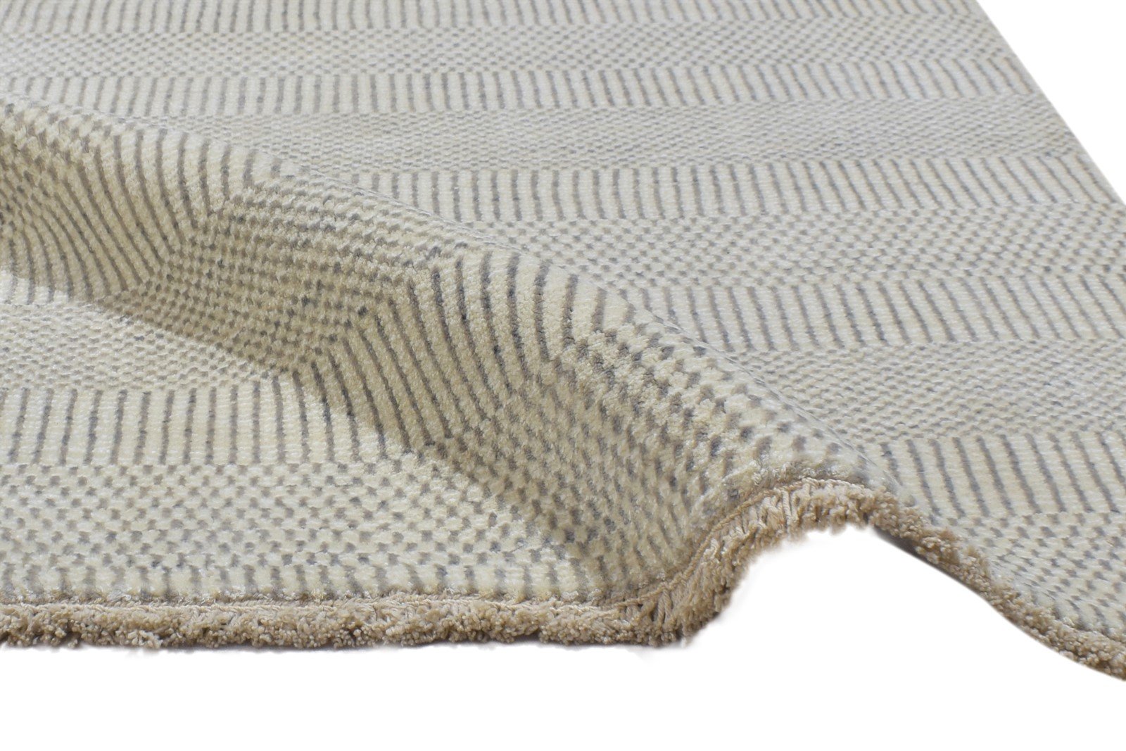 2X3 Rug Wool / Silk Cream Modern Hand Knotted Scandinavian Grass Trellis Small 7864196792469