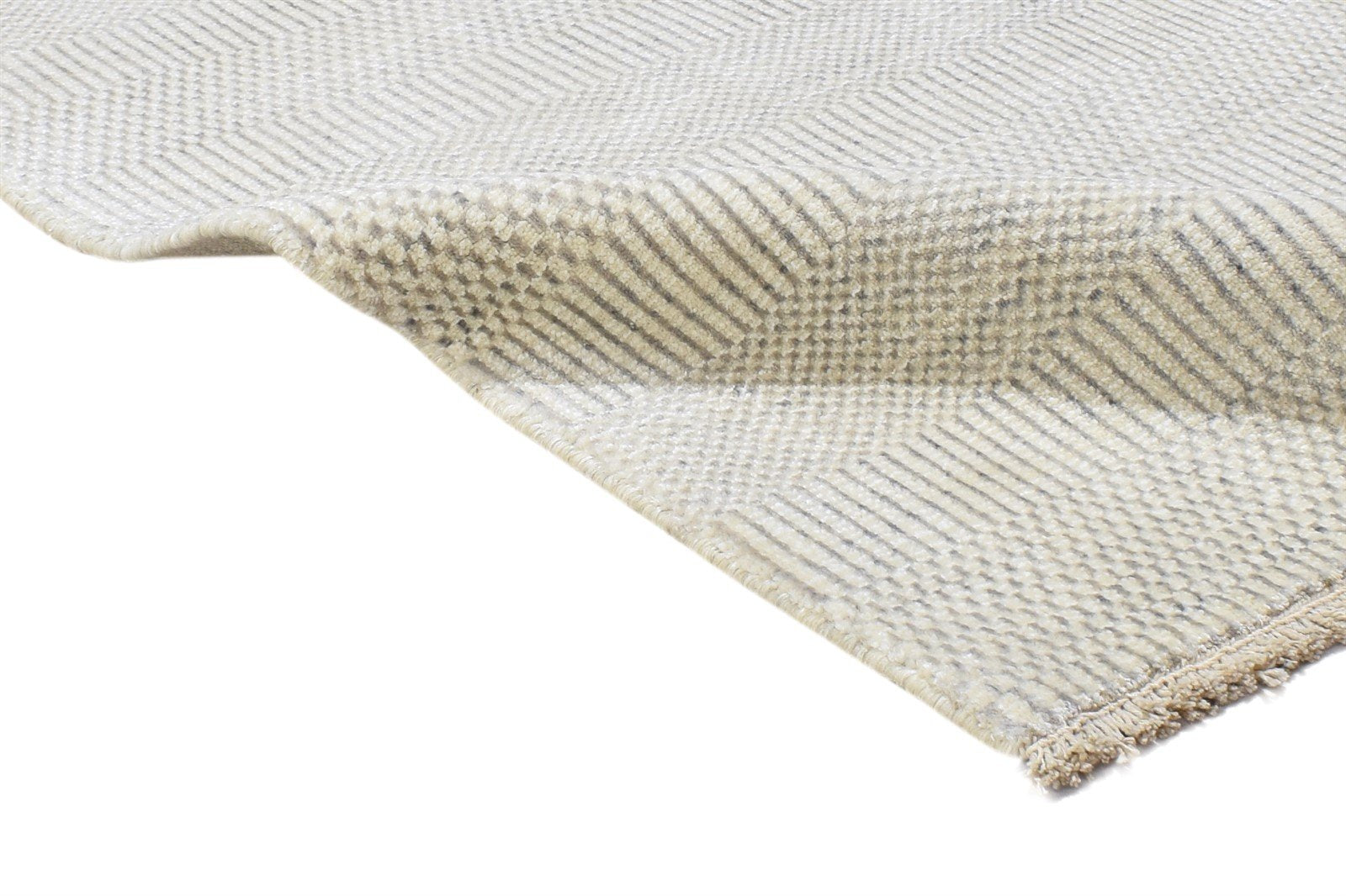 2X3 Rug Wool / Silk Cream Modern Hand Knotted Scandinavian Grass Trellis Small 7864196792469