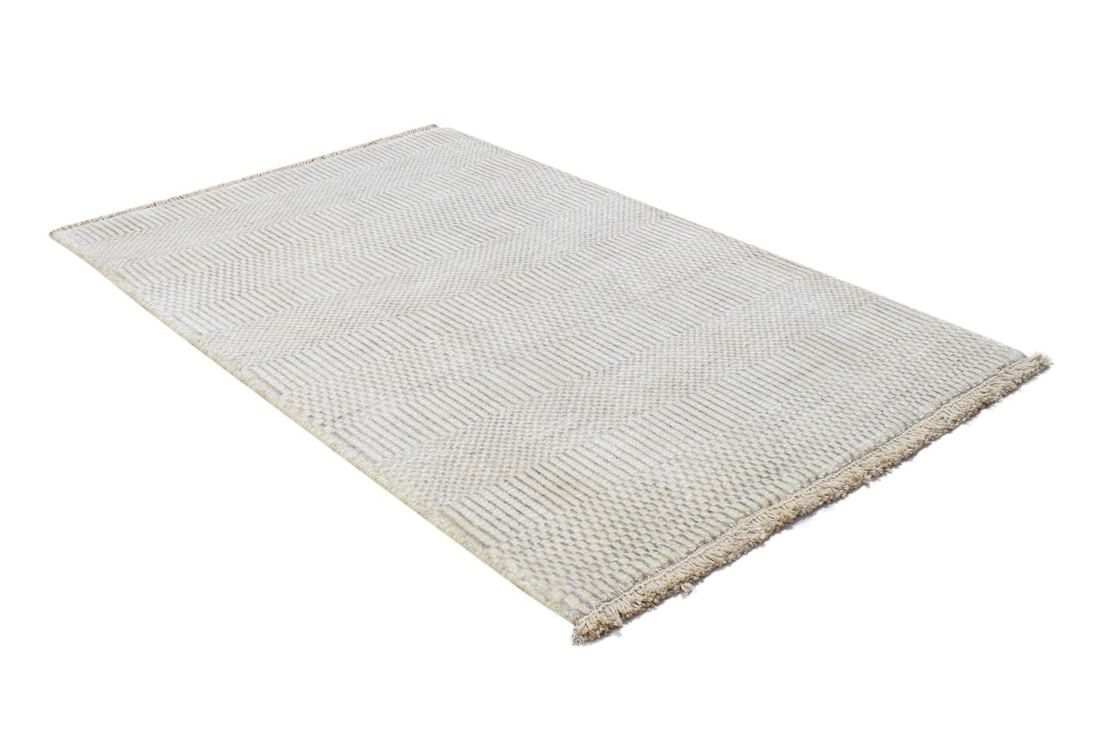 2X3 Rug Wool / Silk Cream Modern Hand Knotted Scandinavian Grass Trellis Small 7864196792469