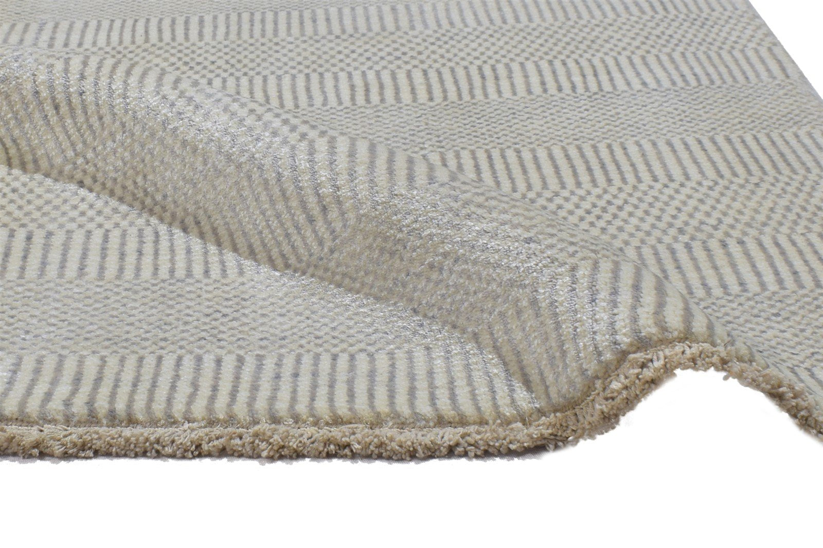2X3 Rug Wool / Silk Cream Modern Hand Knotted Scandinavian Grass Trellis Small 7864196399253