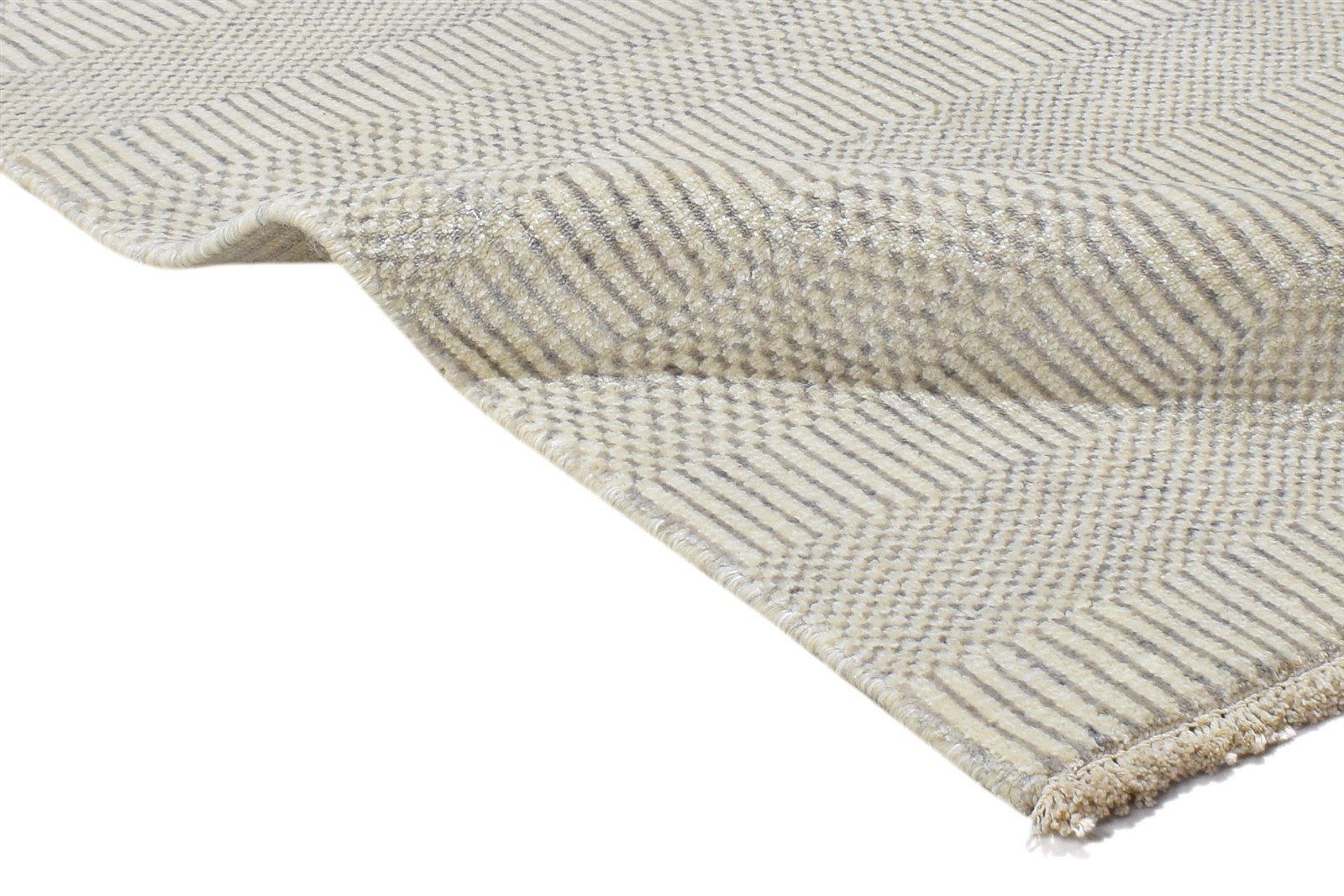 2X3 Rug Wool / Silk Cream Modern Hand Knotted Scandinavian Grass Trellis Small 7864196399253