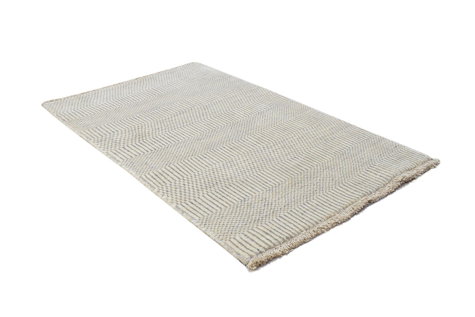 2X3 Rug Wool / Silk Cream Modern Hand Knotted Scandinavian Grass Trellis Small 7864196399253