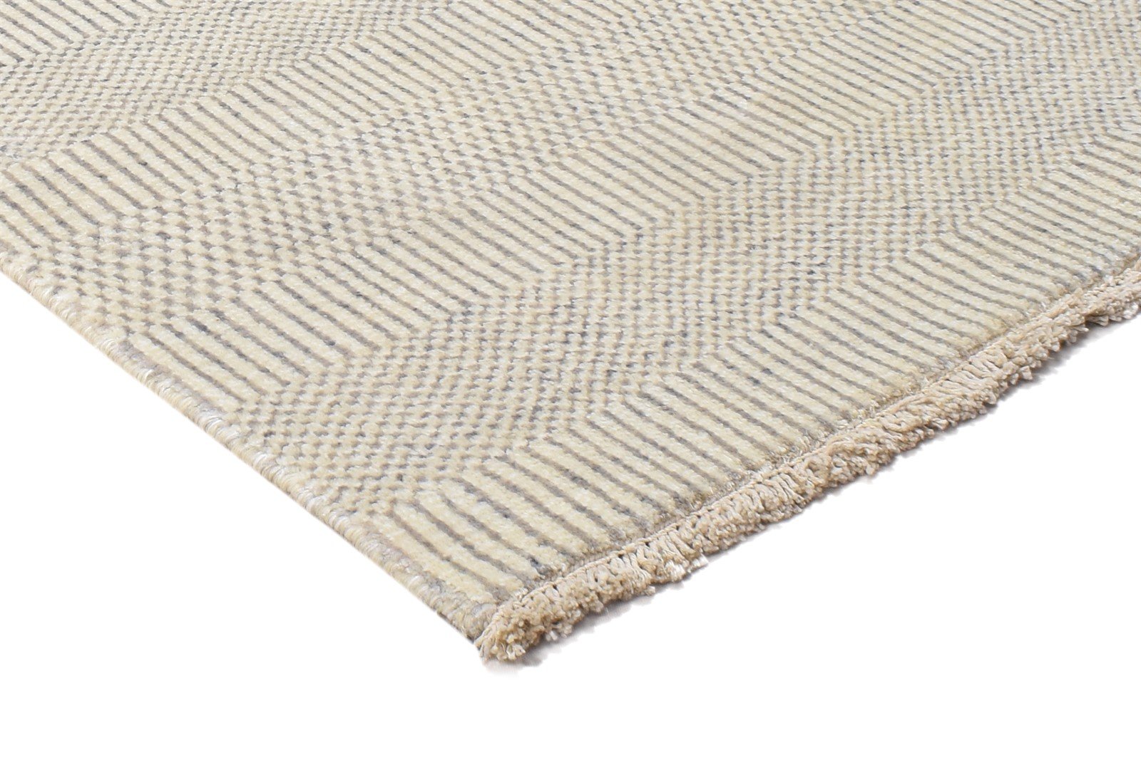 2X3 Rug Wool / Silk Cream Modern Hand Knotted Scandinavian Grass Trellis Small 7864196399253
