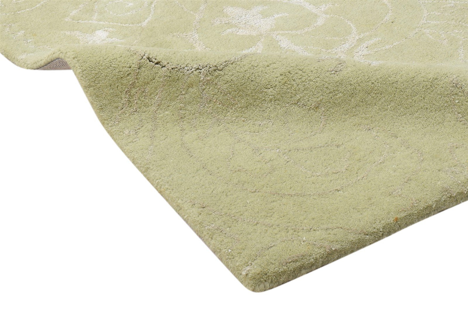 2X3 Rug Wool / Silk Green Modern Hand Tufted Scandinavian Abstract Small Carpet 7864172085397
